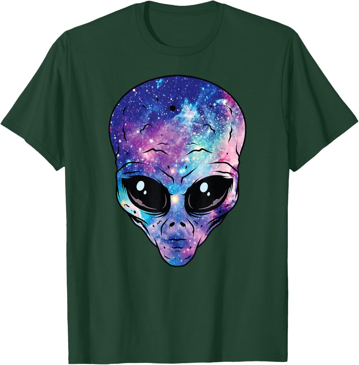 Alien Head Face Starry Night Sky UFO Hunter Space Graphic T-Shirt - T-Shirt | Forest