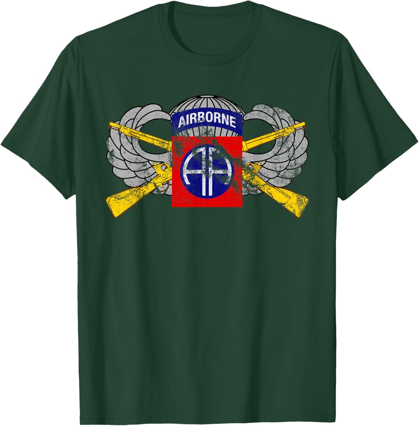 82nd Airborne Infantry Rifles and Parachutist Wings Vintage T-Shirt - T-Shirt | Forest