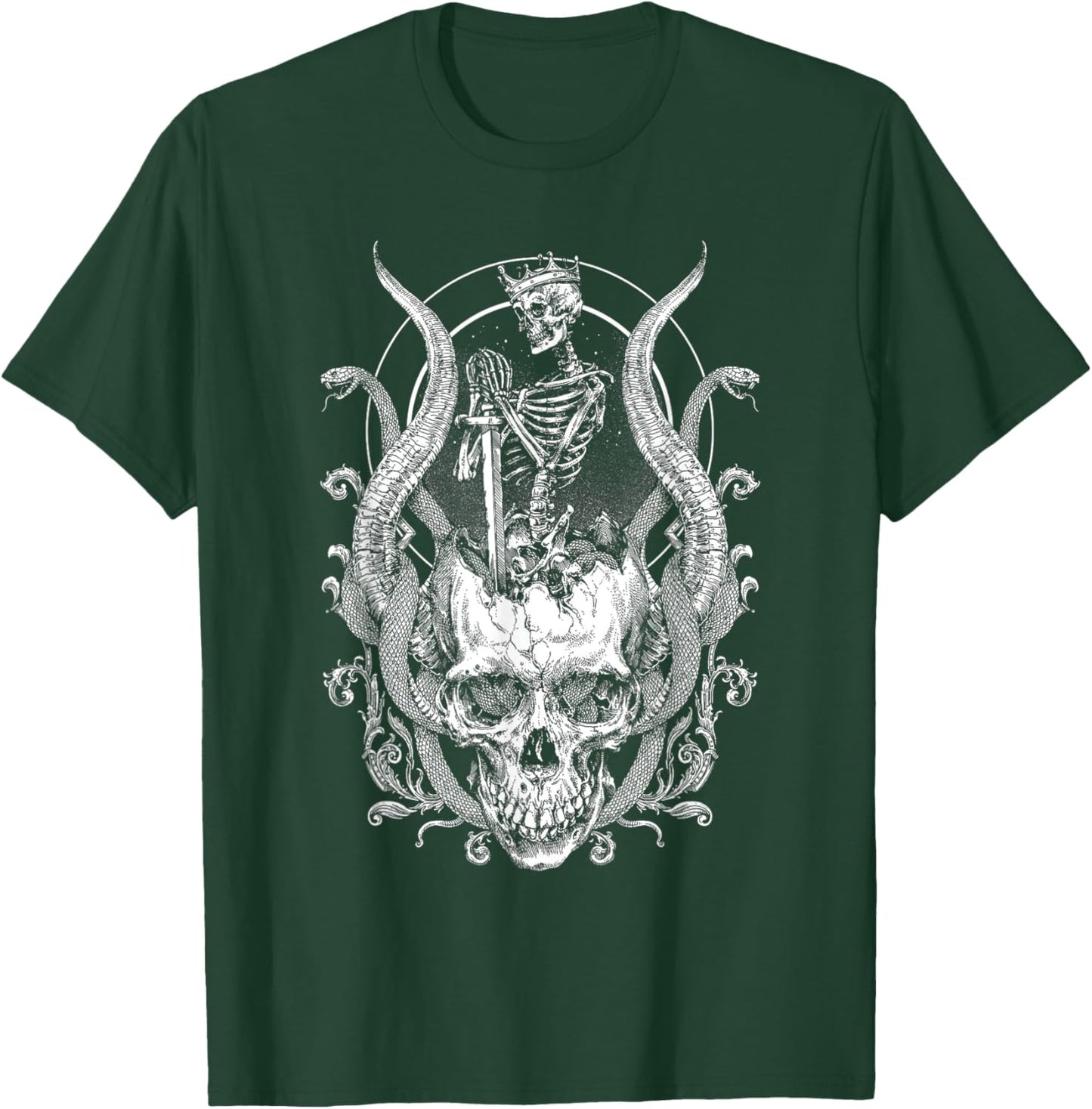 King Skull Skeleton Satanic Snake Gothic Horror Halloween T-Shirt - T-Shirt | Forest