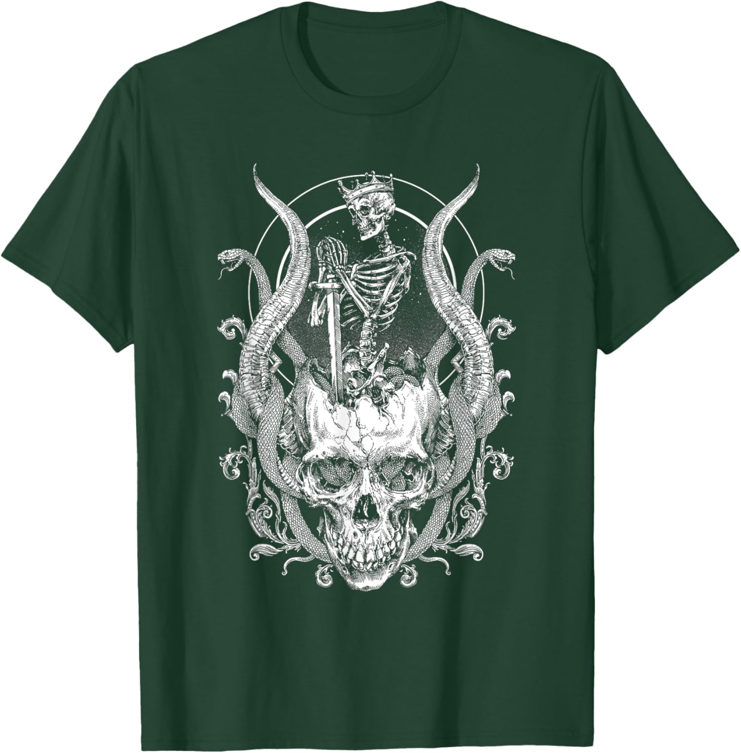 King Skull Skeleton Satanic Snake Gothic Horror Halloween T-Shirt - T-Shirt | Forest