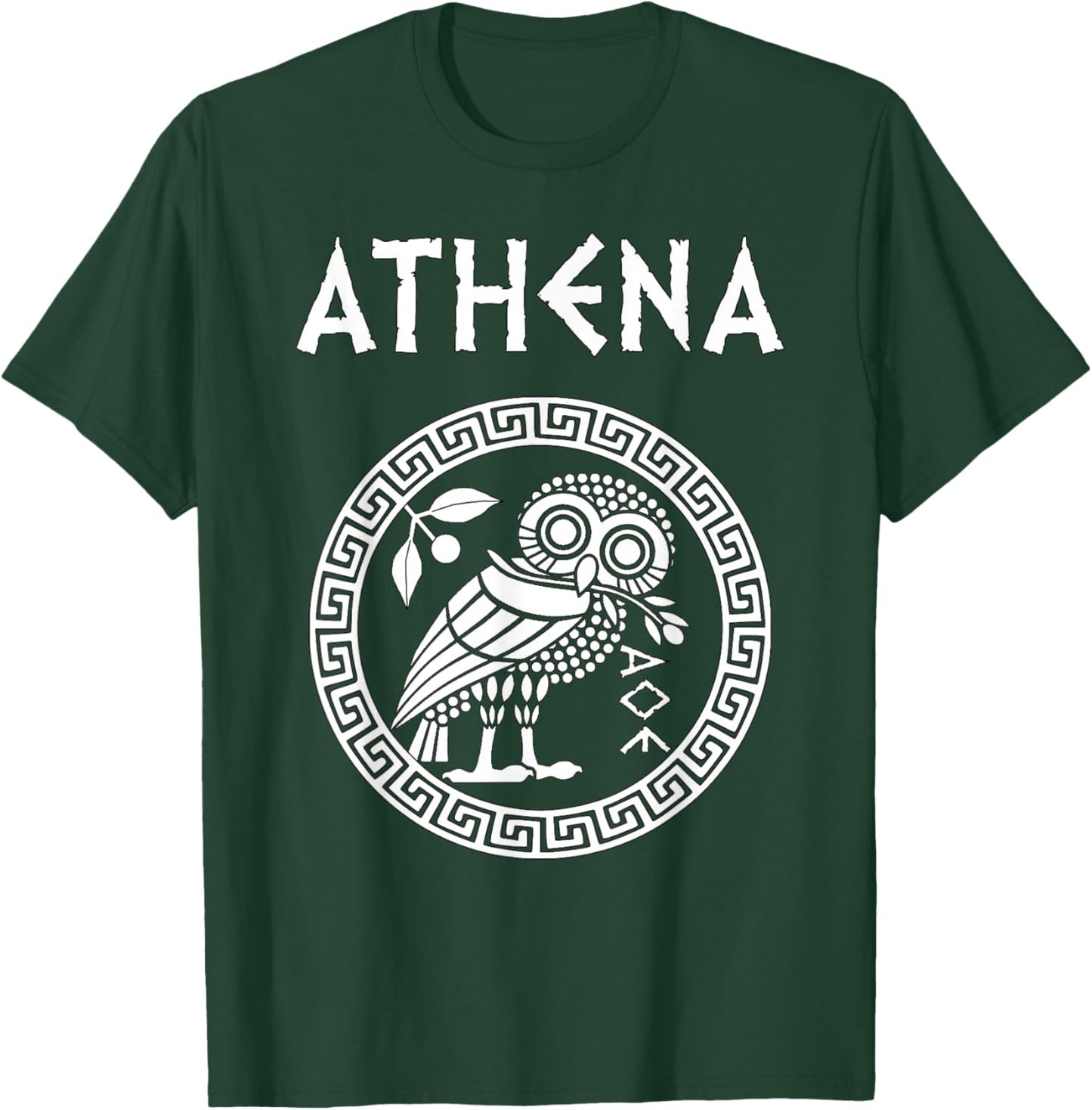Agema Apparel -Adults Athena Greek Goddess of Wisdom and War Athenian Owl Symbol T-Shirt - T-Shirt | Forest