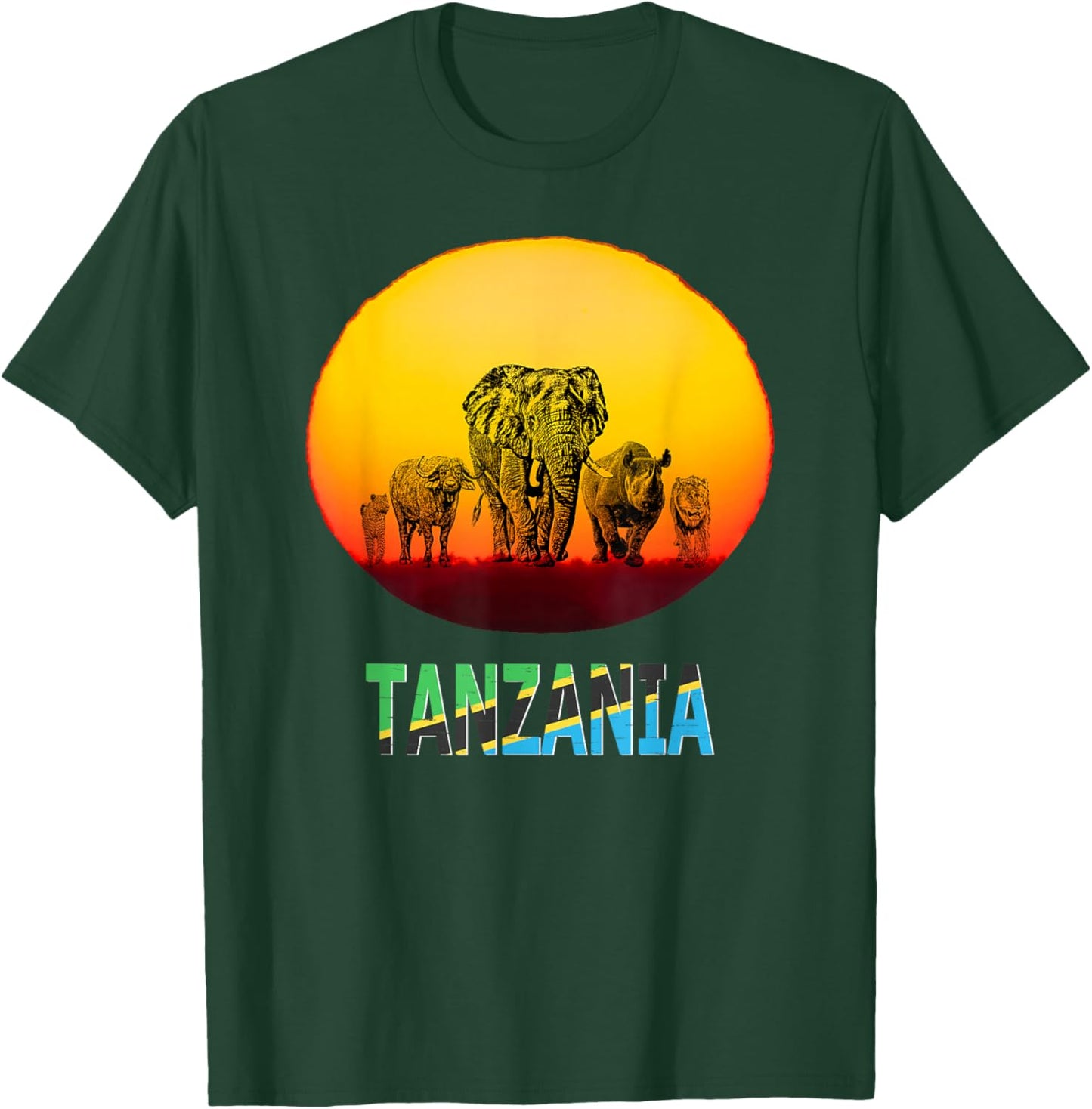Big Five at Sunset Tanzania Pride T-Shirt - T-Shirt | Forest