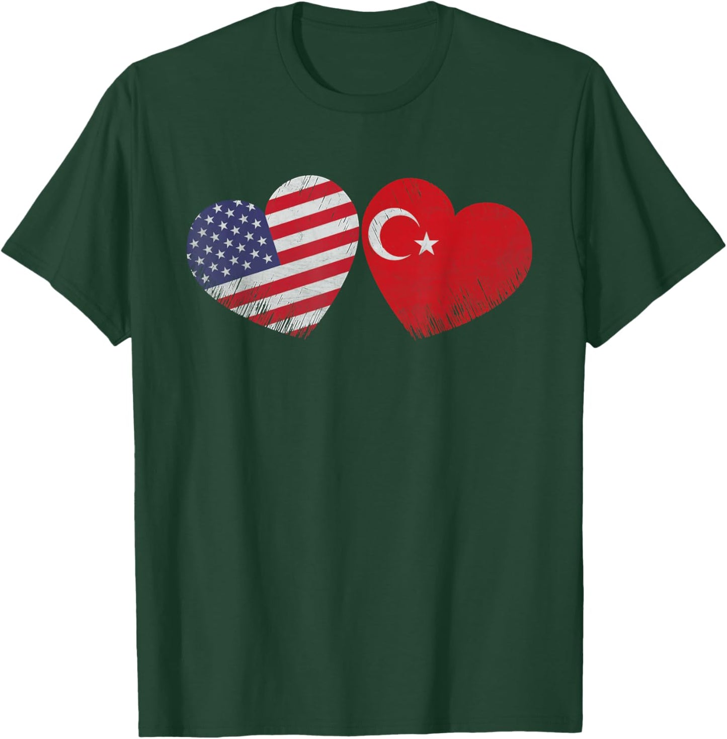 Heart Turkish American Flag Patriotic Family Heritage T-Shirt - T-Shirt | Forest