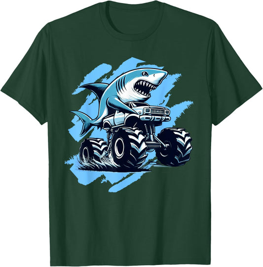 Shark Monster Truck Paint Splatter Monster Truck Shark Lover T-Shirt - T-Shirt | Forest