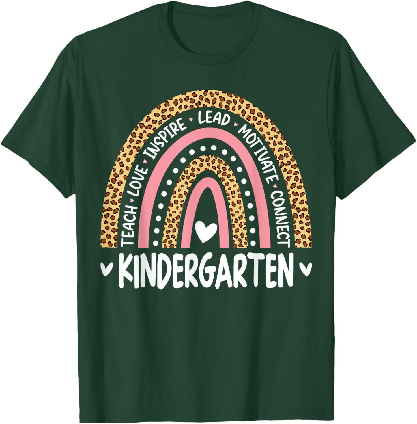 Kindergarten Rainbow Leopard Print Teacher Team Kinder Squad Women Kids T-Shirt - T-Shirt | Forest