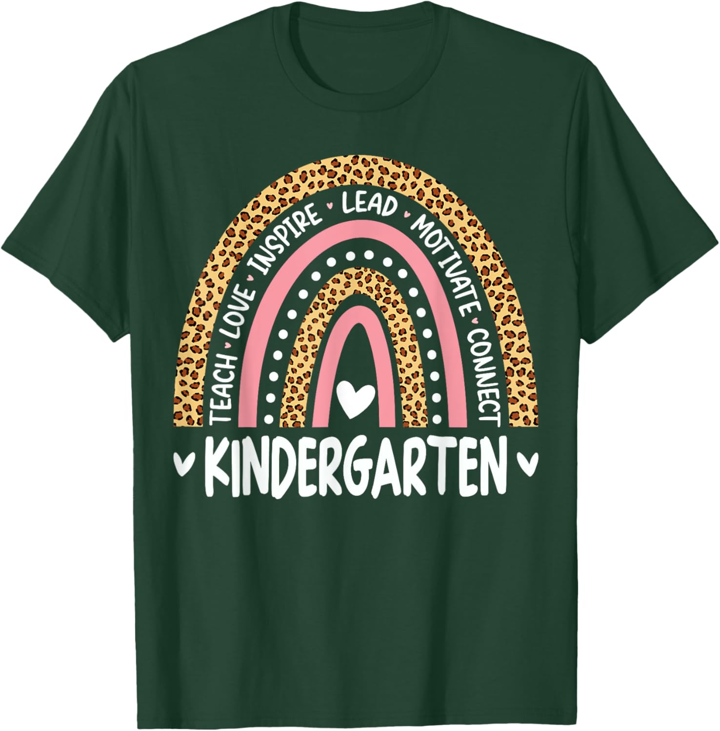 Kindergarten Rainbow Leopard Print Teacher Team Kinder Squad Women Kids T-Shirt - T-Shirt | Forest