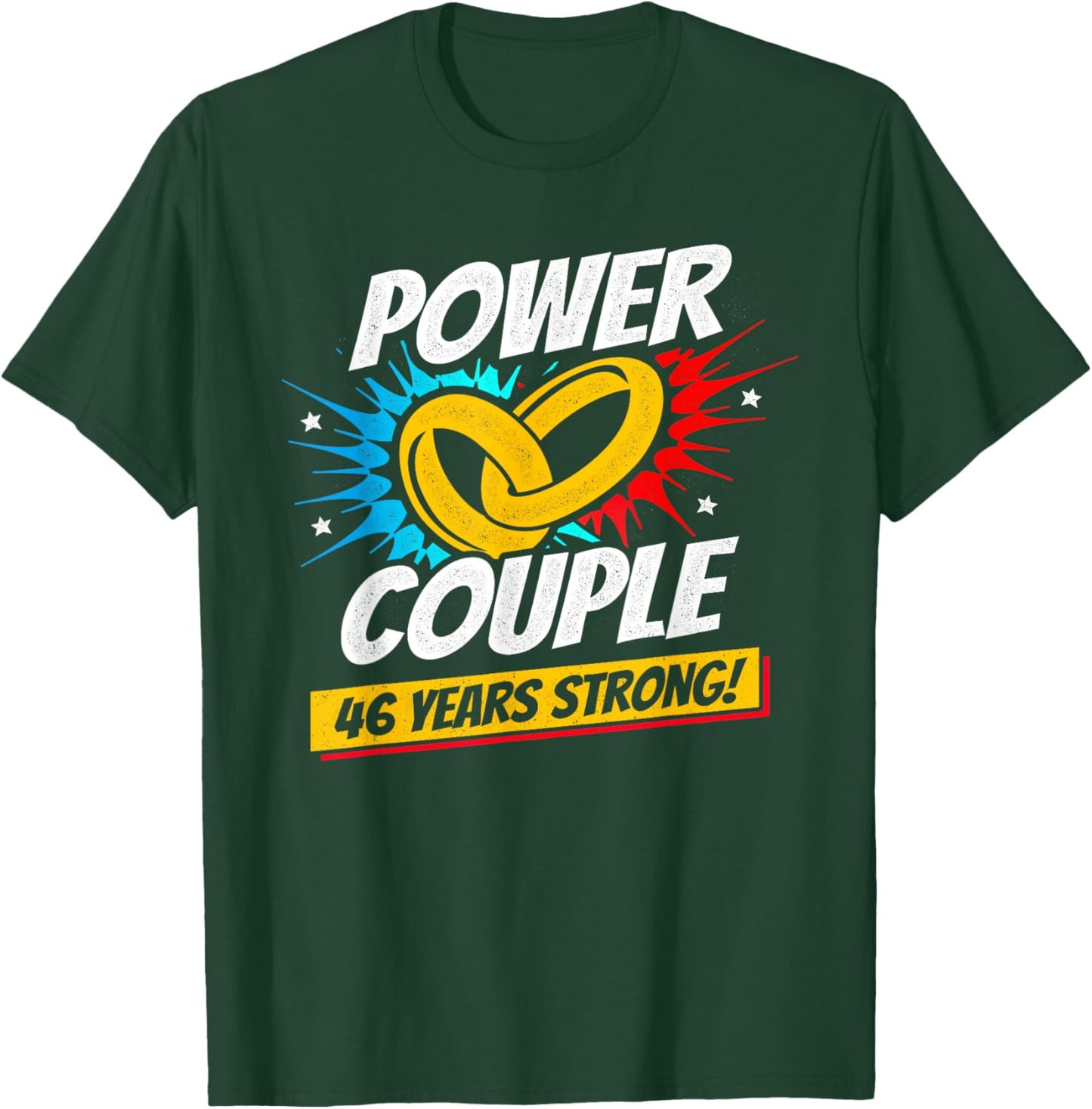 Married 46 Years - Power Couple - 46th Wedding Anniversary T-Shirt - T-Shirt | Forest