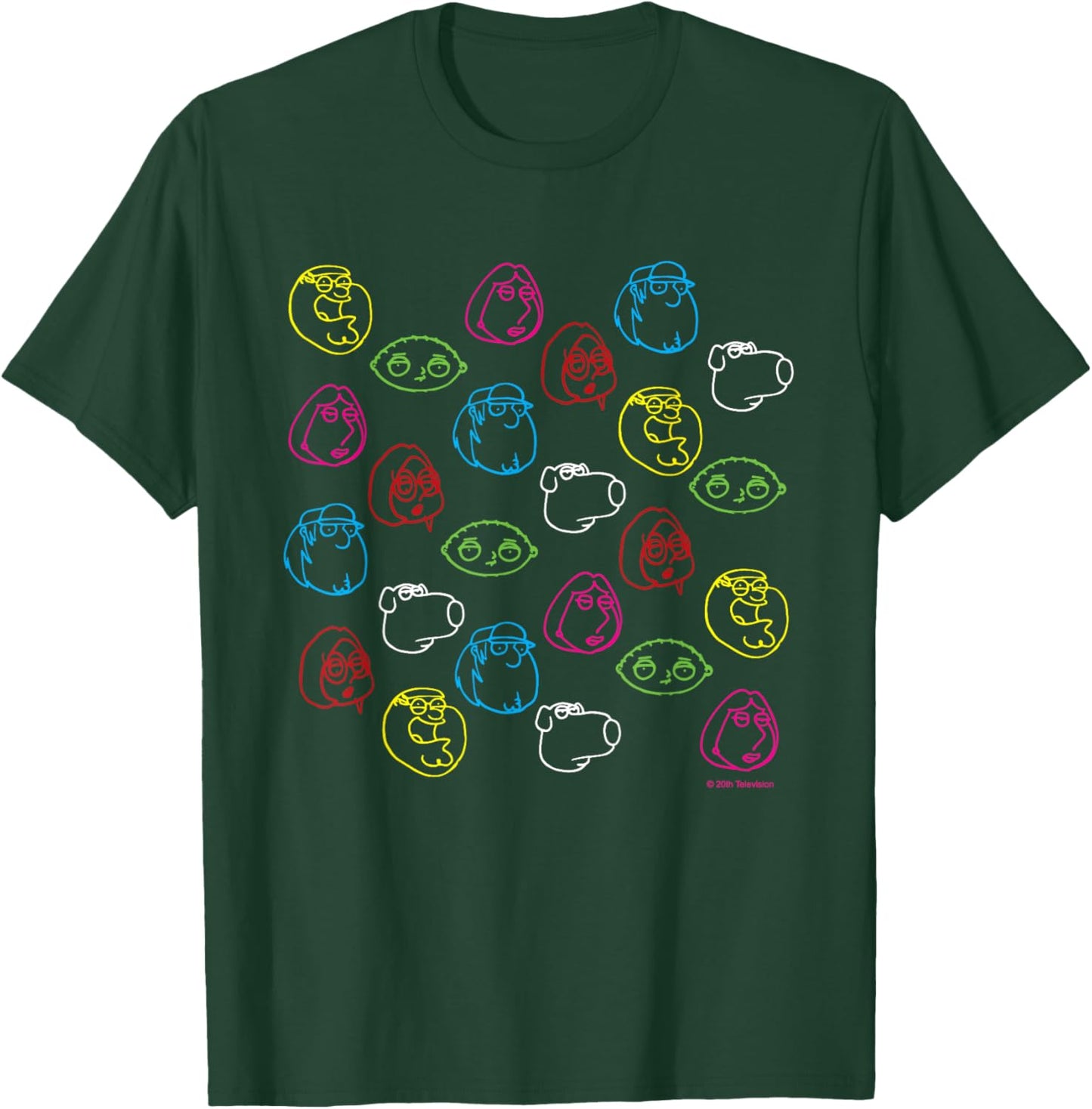 Family Guy Peter Lois Meg Stewie Brian Chris Neon Faces T-Shirt - T-Shirt | Forest