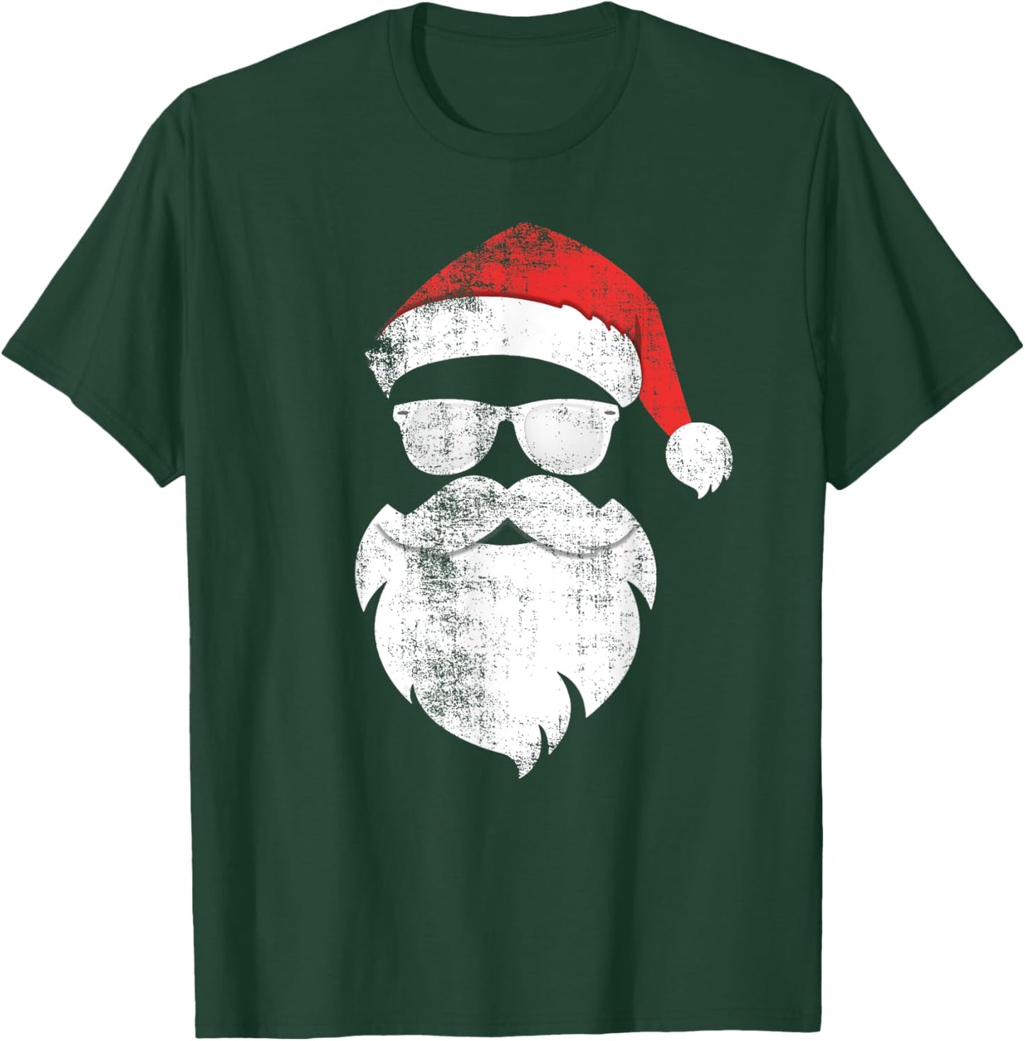 Funny Hipster Santa Face with Hat Beard & Glasses Christmas T-Shirt - T-Shirt | Forest