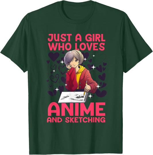 Anime Art Teen Girl Anime Merch Sketch Anime Lover T-Shirt - T-Shirt | Forest