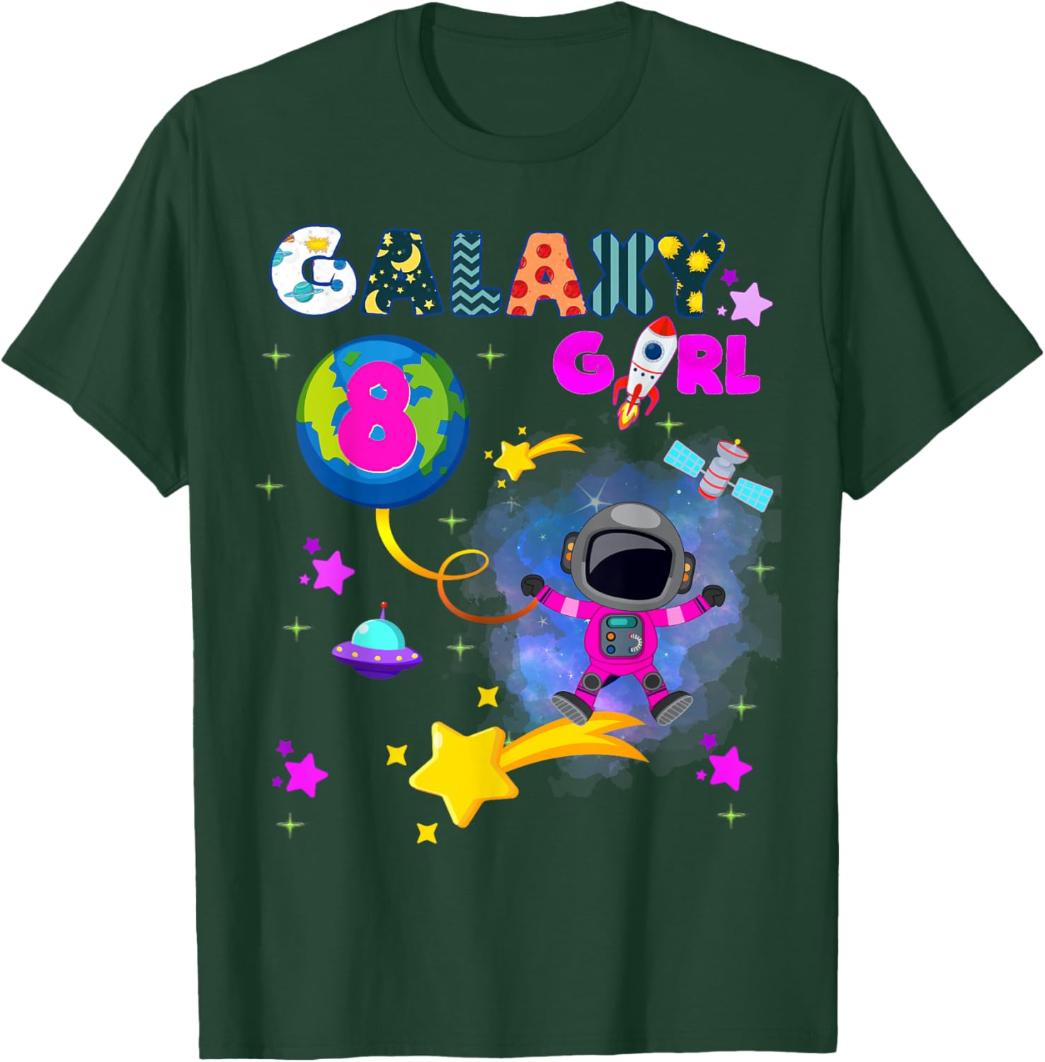 Outer Space Galaxy Girl Party Matching Age 8 T-Shirt - T-Shirt | Forest