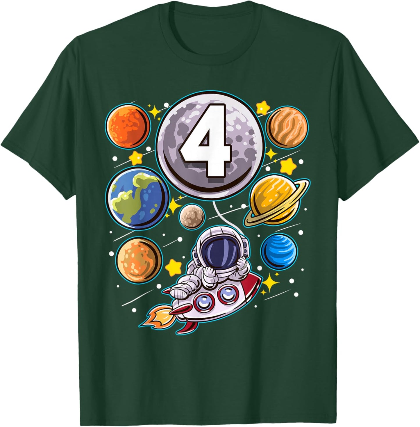 4 Year Old Birthday Astronaut 4th Space Boy Birthday T-Shirt - T-Shirt | Forest
