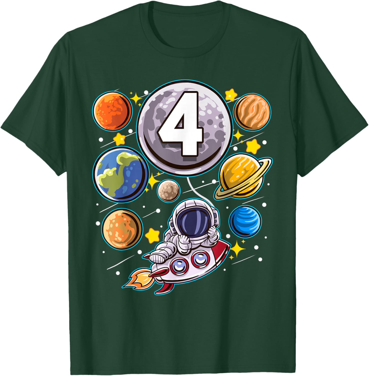 4 Year Old Birthday Astronaut 4th Space Boy Birthday T-Shirt - T-Shirt | Forest
