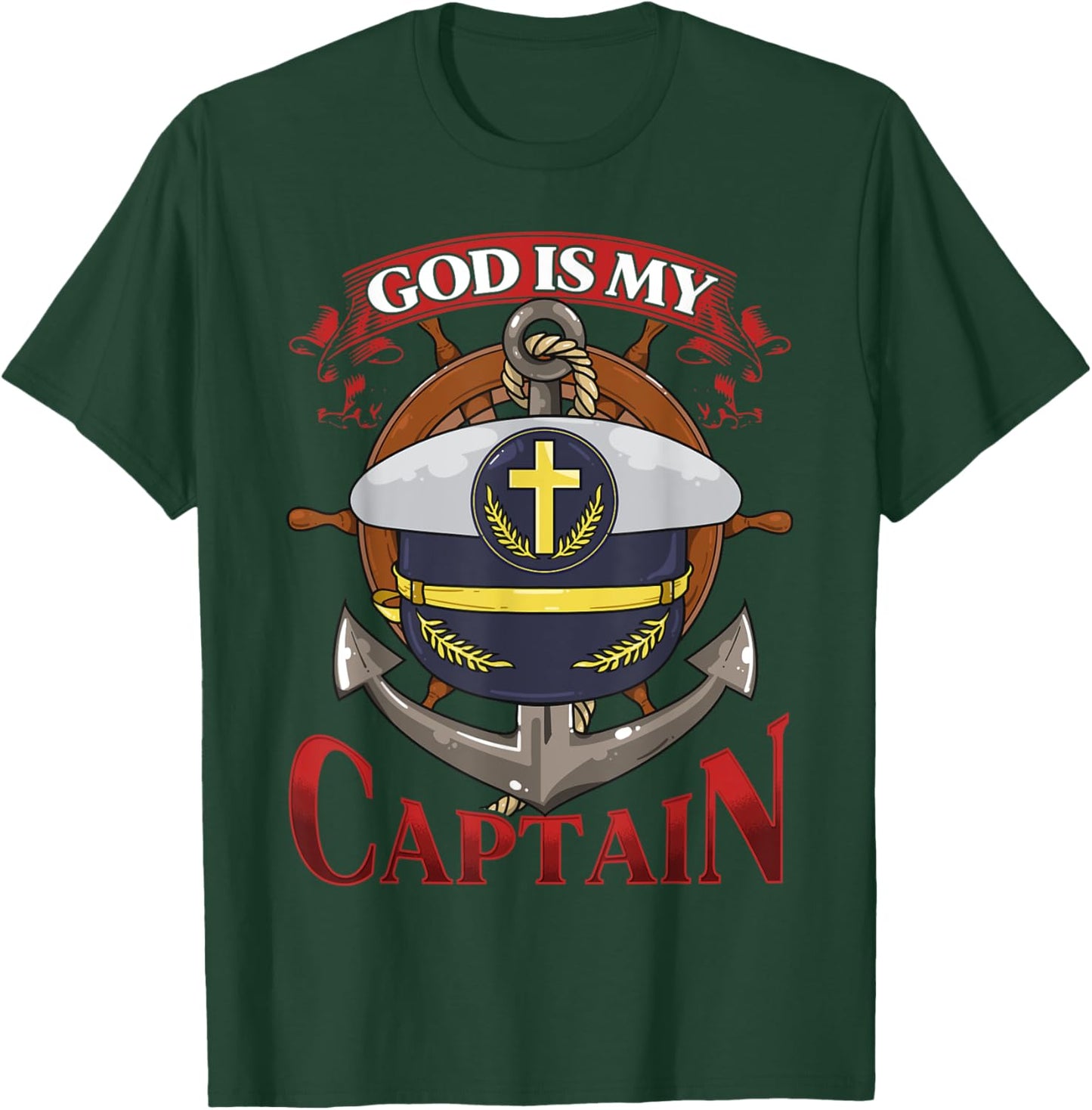 Christian Bible Verse God Is My Captain 2 Chronicles 13:12 T-Shirt - T-Shirt | Forest