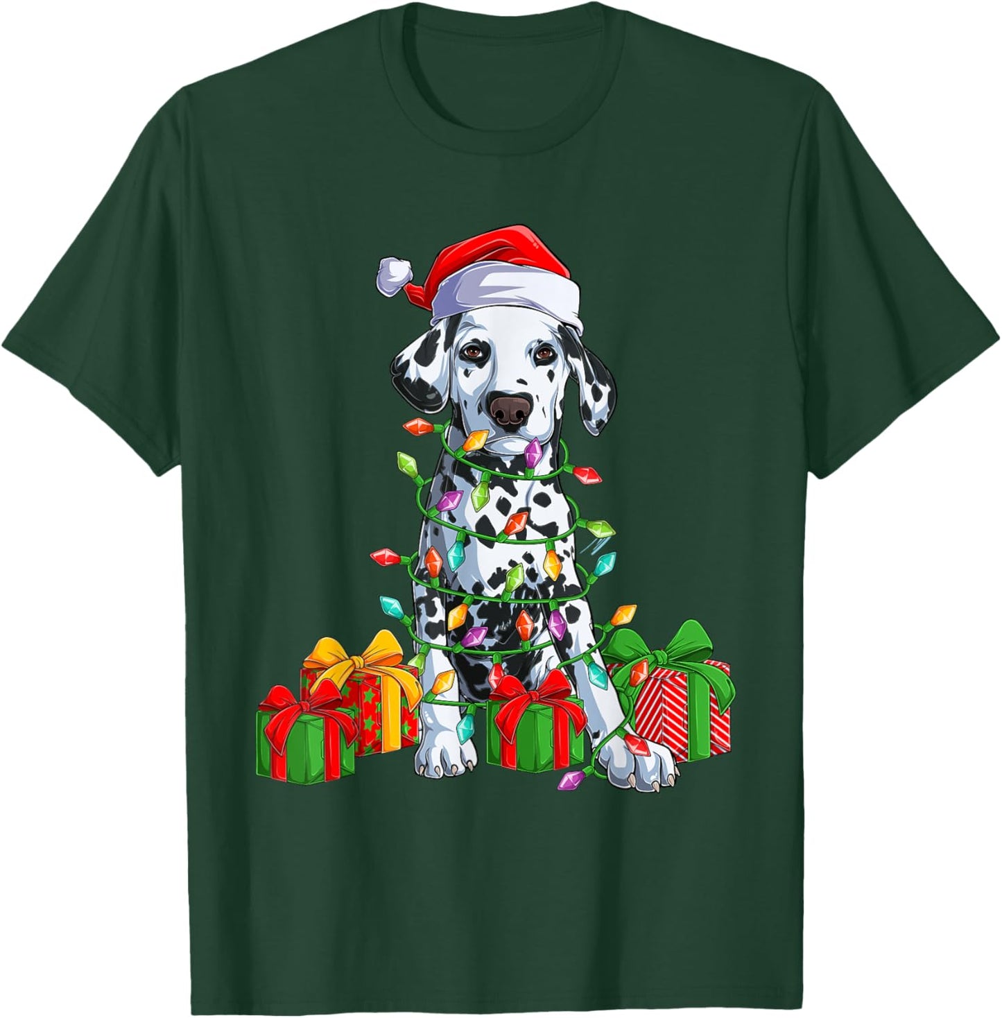 Christmas Dalmatian Christmas Tree Lights & Santa Hat Xmas T-Shirt - T-Shirt | Forest