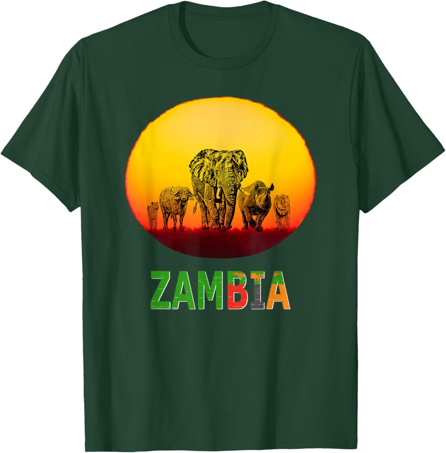Big Five at Sunset Zambia Pride T-Shirt - T-Shirt | Forest