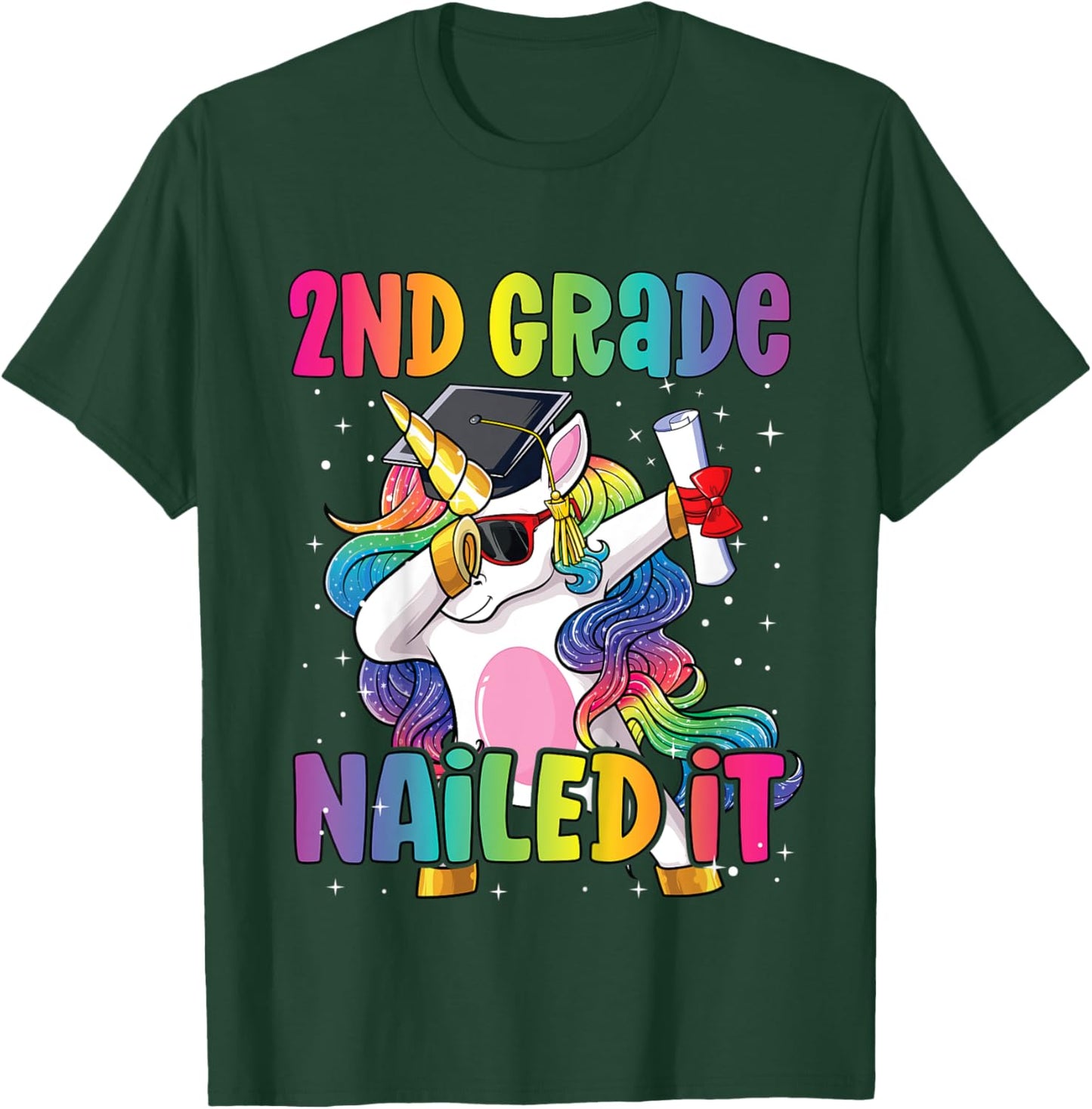 Kids 2nd Grade Graduation Dab Unicorn Nailed It Second Graduate T-Shirt - T-Shirt | Forest