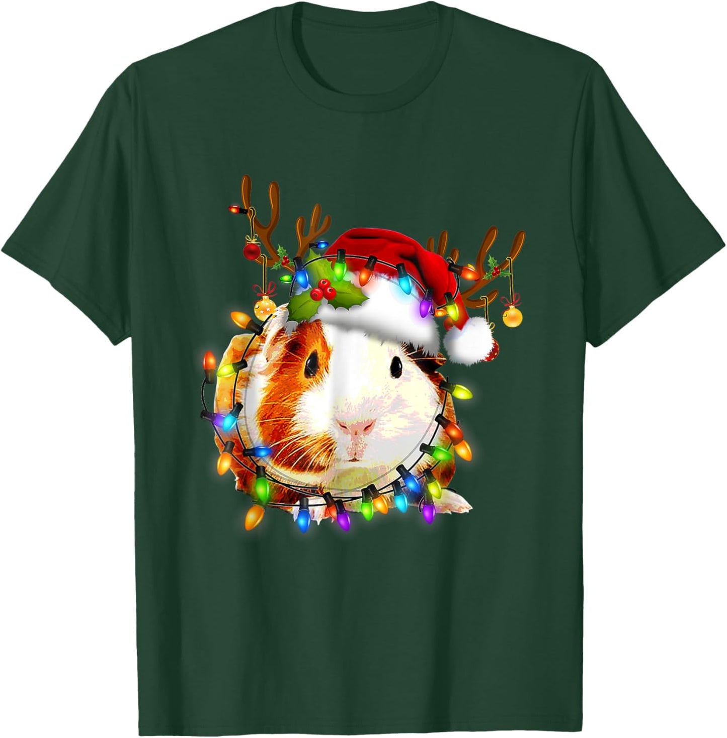 Funny Guinea Pig Christmas Reindeer Christmas Lights Pajama T-Shirt - T-Shirt | Forest