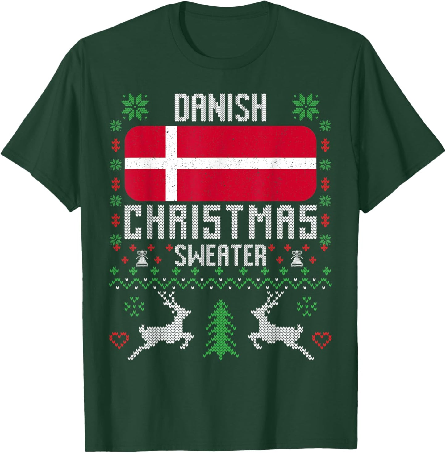 Denmark Flag Danish Christmas Sweater T-Shirt - T-Shirt | Forest