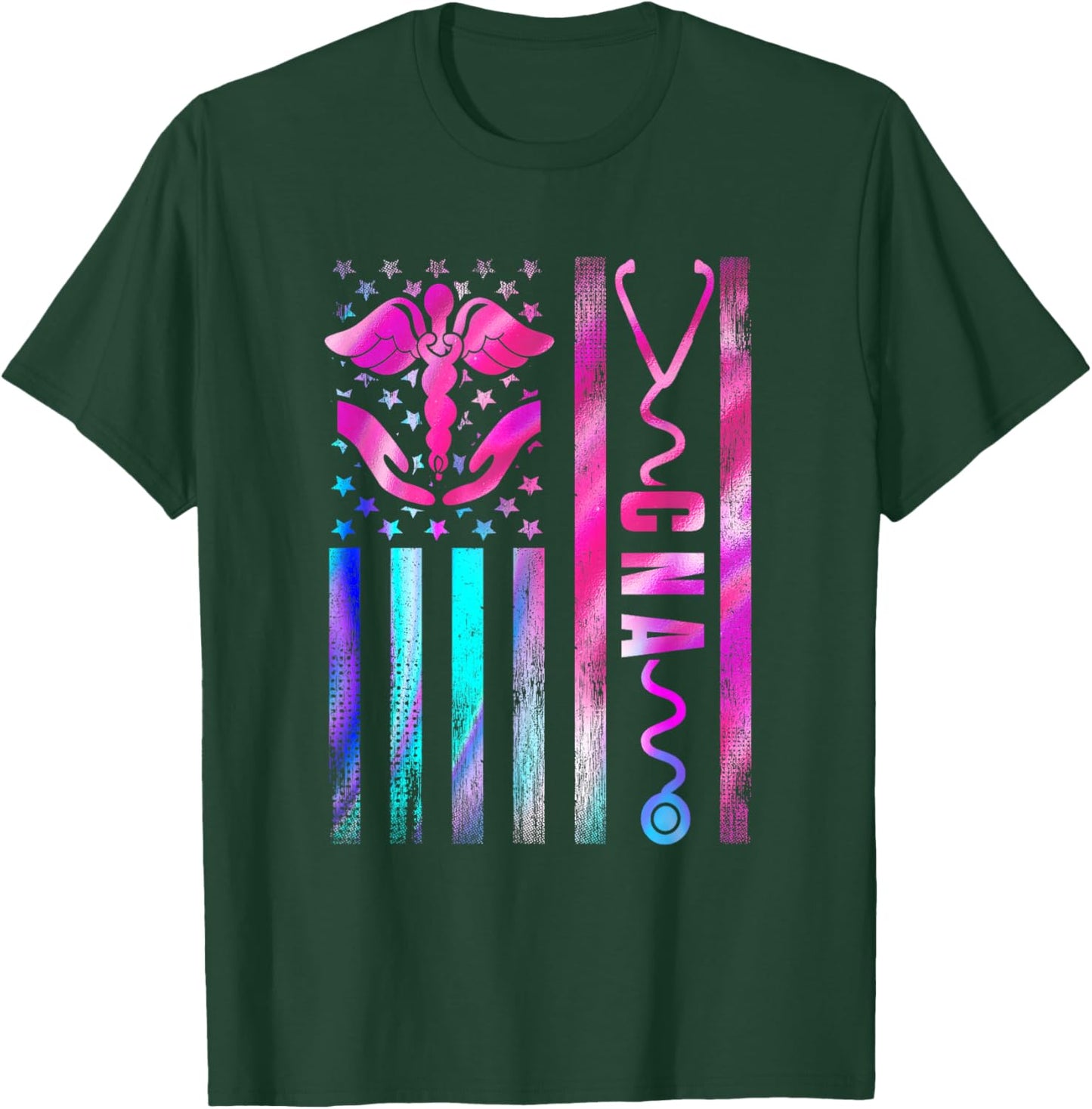 CNA Job Certified Nursing Assistant USA Flag T-Shirt - T-Shirt | Forest