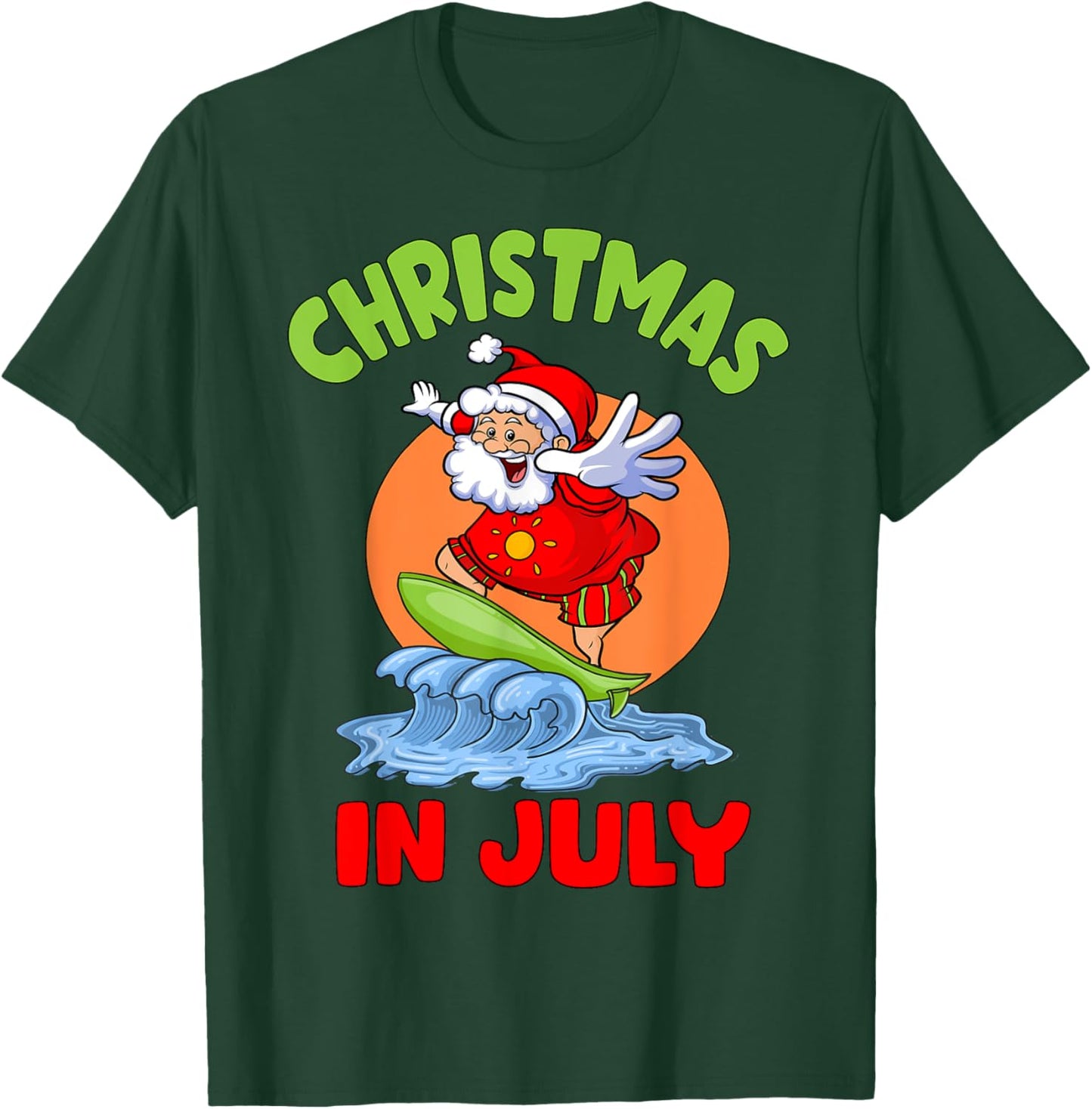 Christmas In July Santa Surfing Kids Toddler Hawaiian Party T-Shirt - T-Shirt | Forest