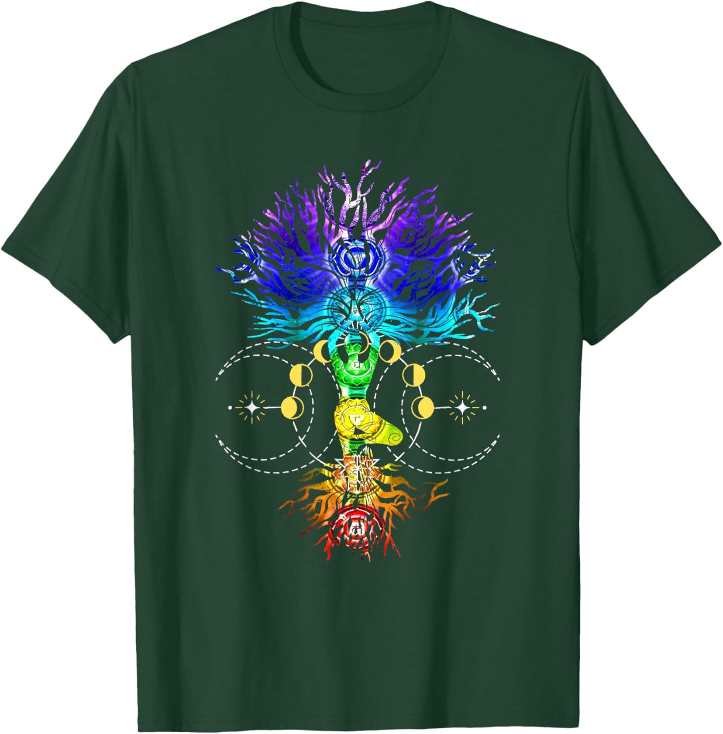 Chakra Tree of Life with Phases Of The Moon Hatha Yoga T-Shirt - T-Shirt | Forest