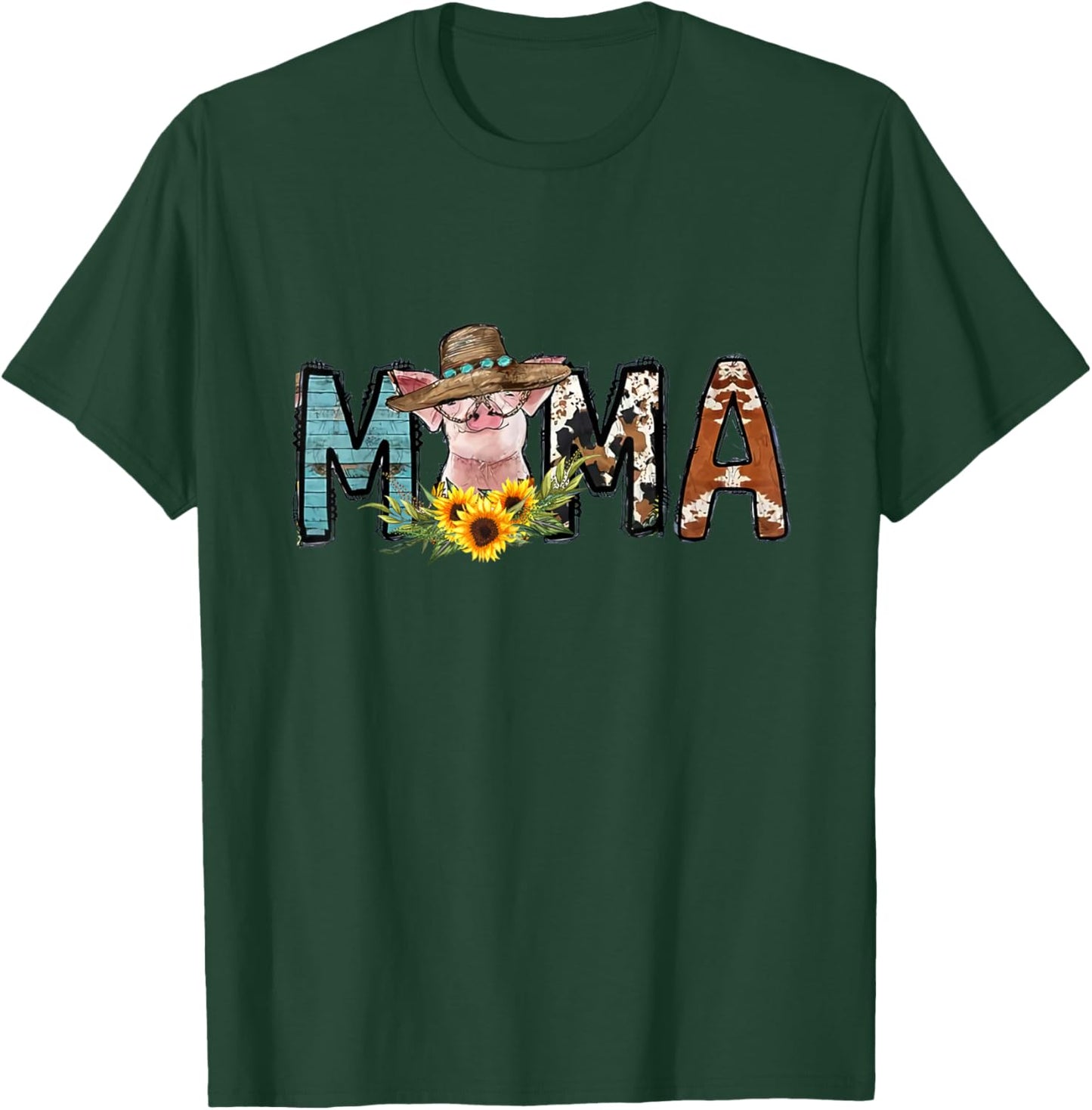 Pig Mama Pig Mom Sunflower Country Farm Life Cowhide T-Shirt - T-Shirt | Forest