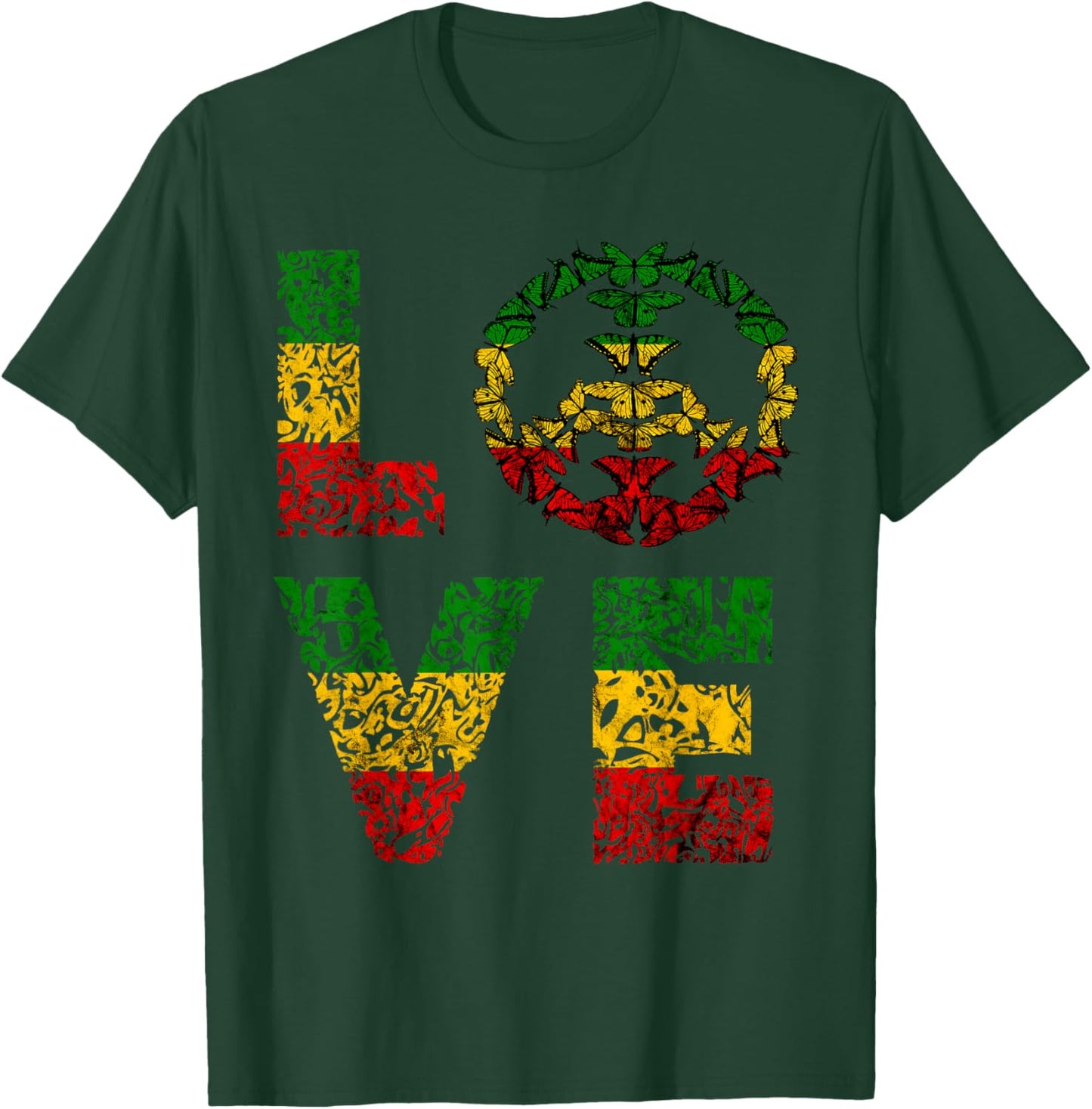 Love Butterfly Peace Symbol Reggae Rastafari Reggaeton T-Shirt - T-Shirt | Forest