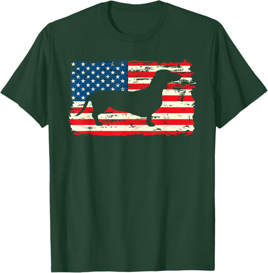 Dachshund American Flag Shirt 4th of July Dog Patriotic Kids Men T-Shirt - T-Shirt | Forest
