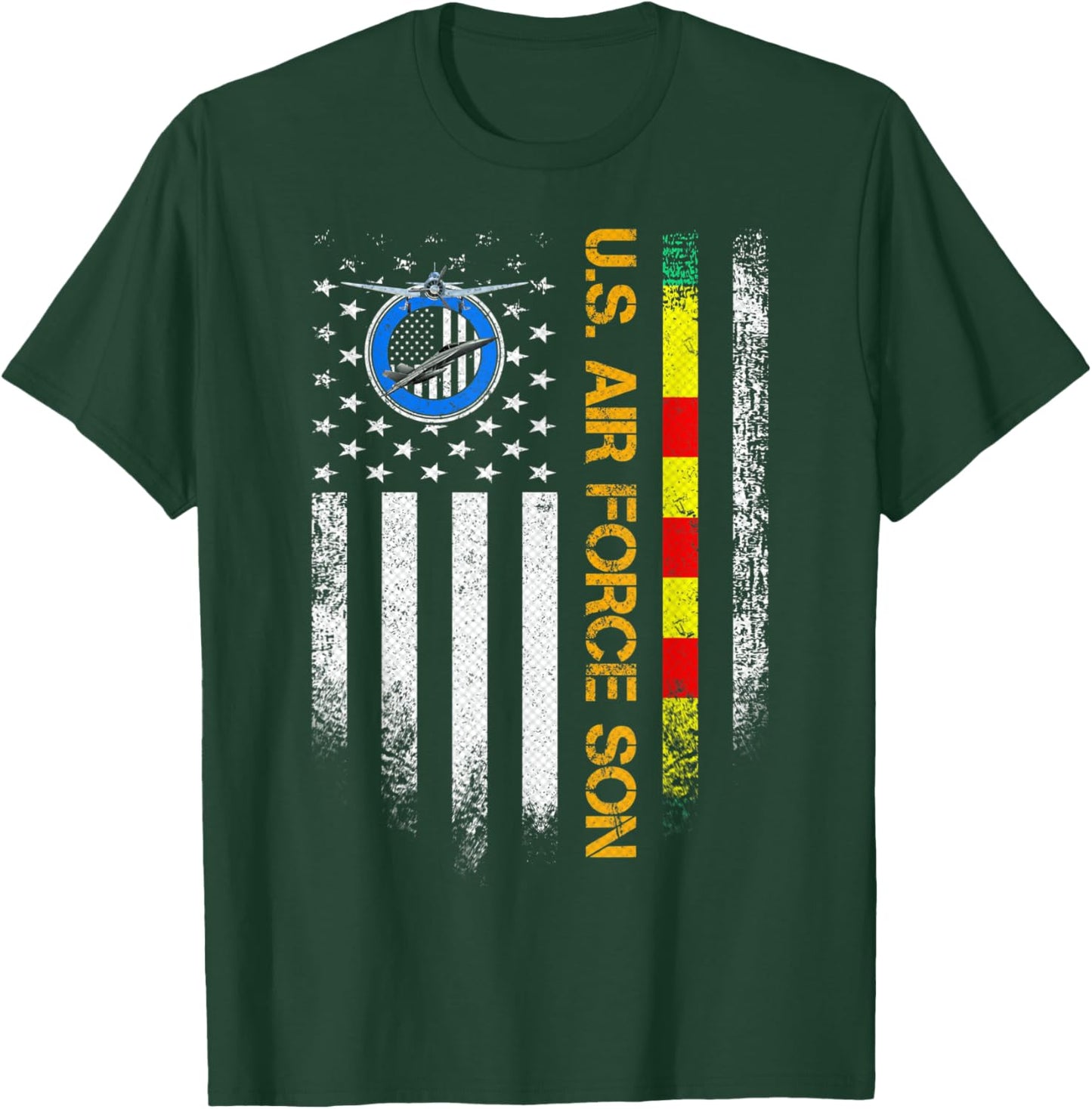 Vintage American Flag Proud US Air Force Vietnam Veteran Son T-Shirt - T-Shirt | Forest