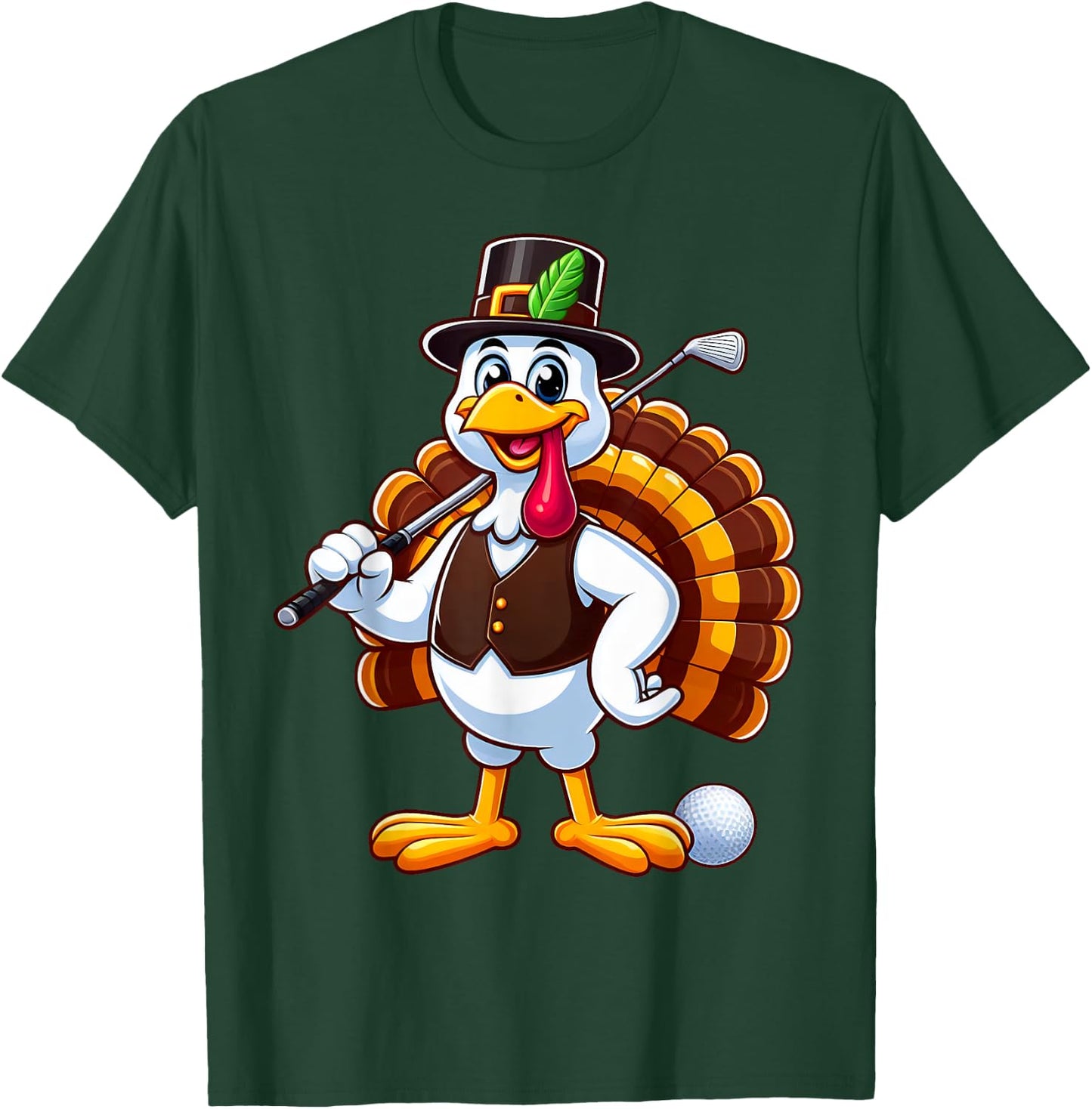 Cool Thanksgiving Golf Gobble Player Turkey Golf Men Women T-Shirt - T-Shirt | Forest