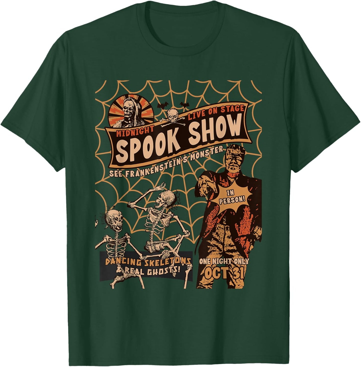 Retro Halloween Skeleton Horror Monster Midnight Spook Night T-Shirt - T-Shirt | Forest