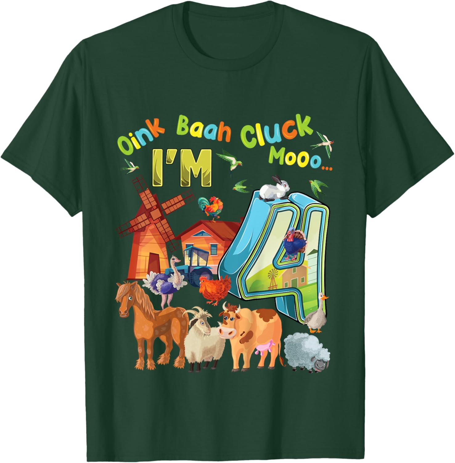 Barnyard 4th Birthday Farm Animals 4 Years Old Farming T-Shirt - T-Shirt | Forest