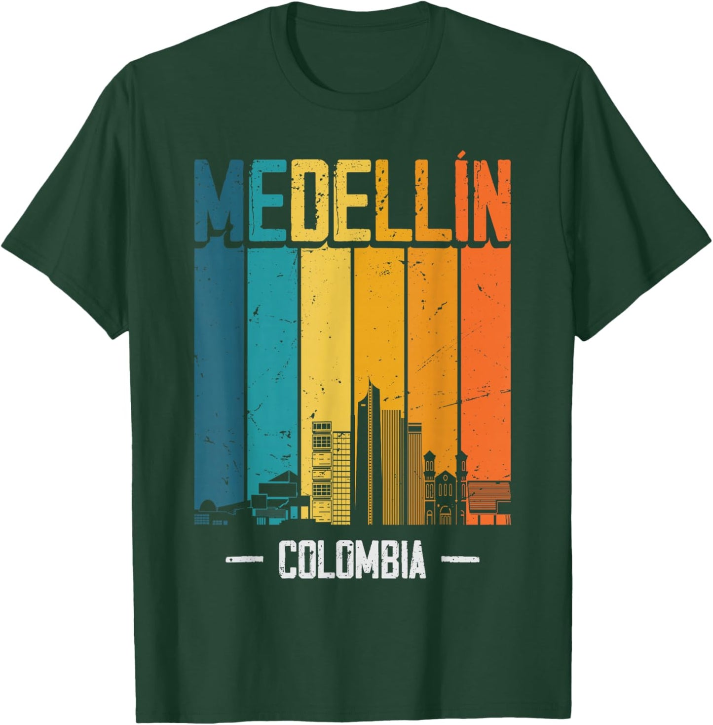 Medellin Colombia Retro Vintage Sunset Skyline Medellin T-Shirt - T-Shirt | Forest