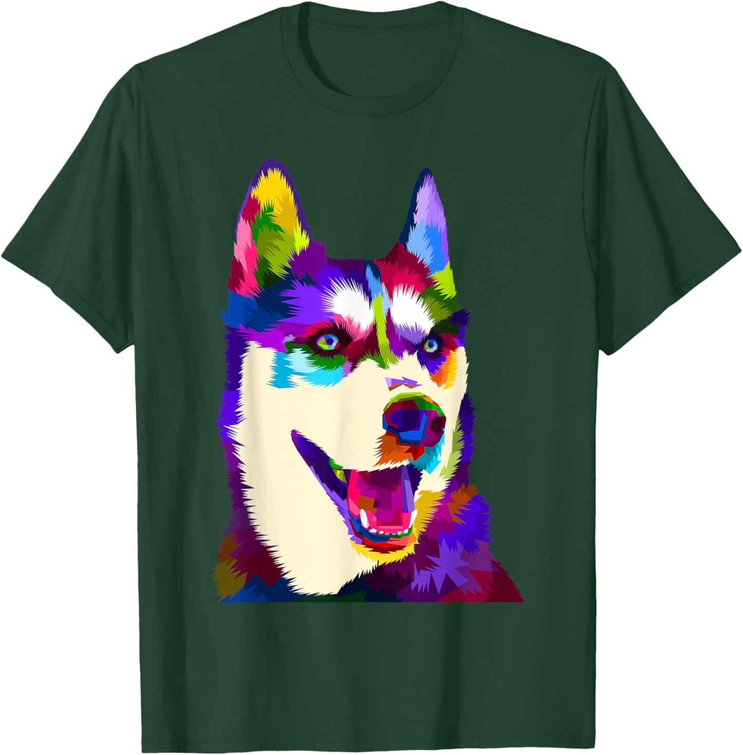 Husky Colorful Pop Art Portrait for Dog Owners Chukcha Sibe T-Shirt - T-Shirt | Forest