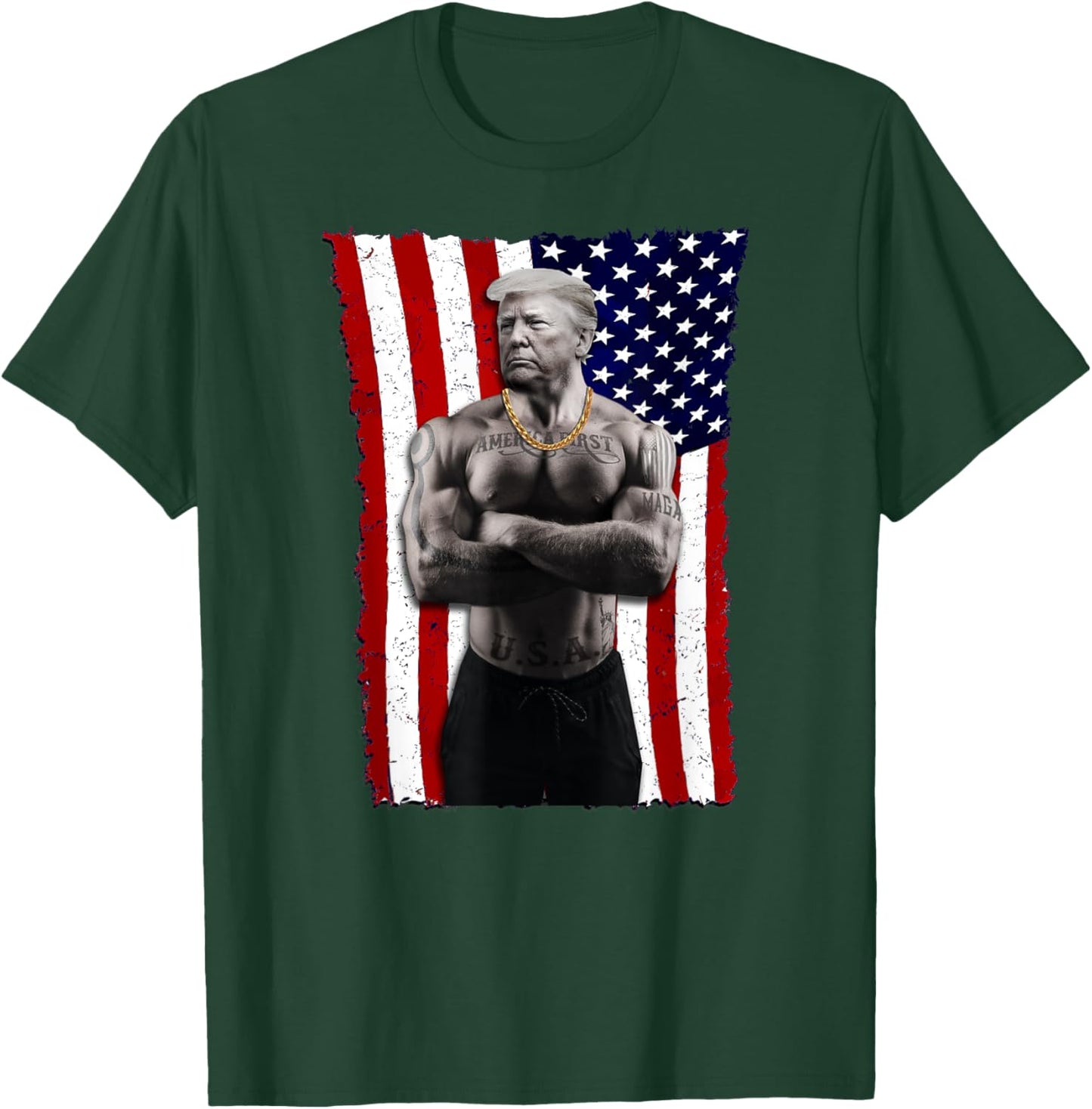 Gangster Pro Donald Trump Tattoo Republican American Flag v4 T-Shirt - T-Shirt | Forest