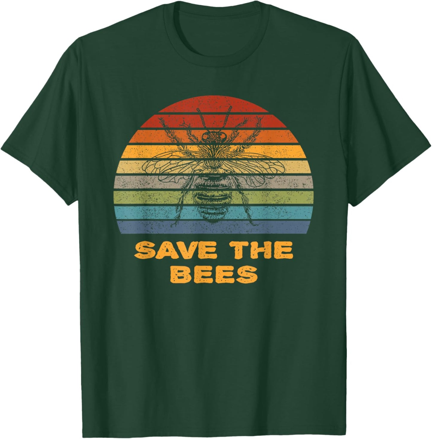 Save The Bees - Retro Bumble Bee Silhouette Beekeeper Gift T-Shirt - T-Shirt | Forest