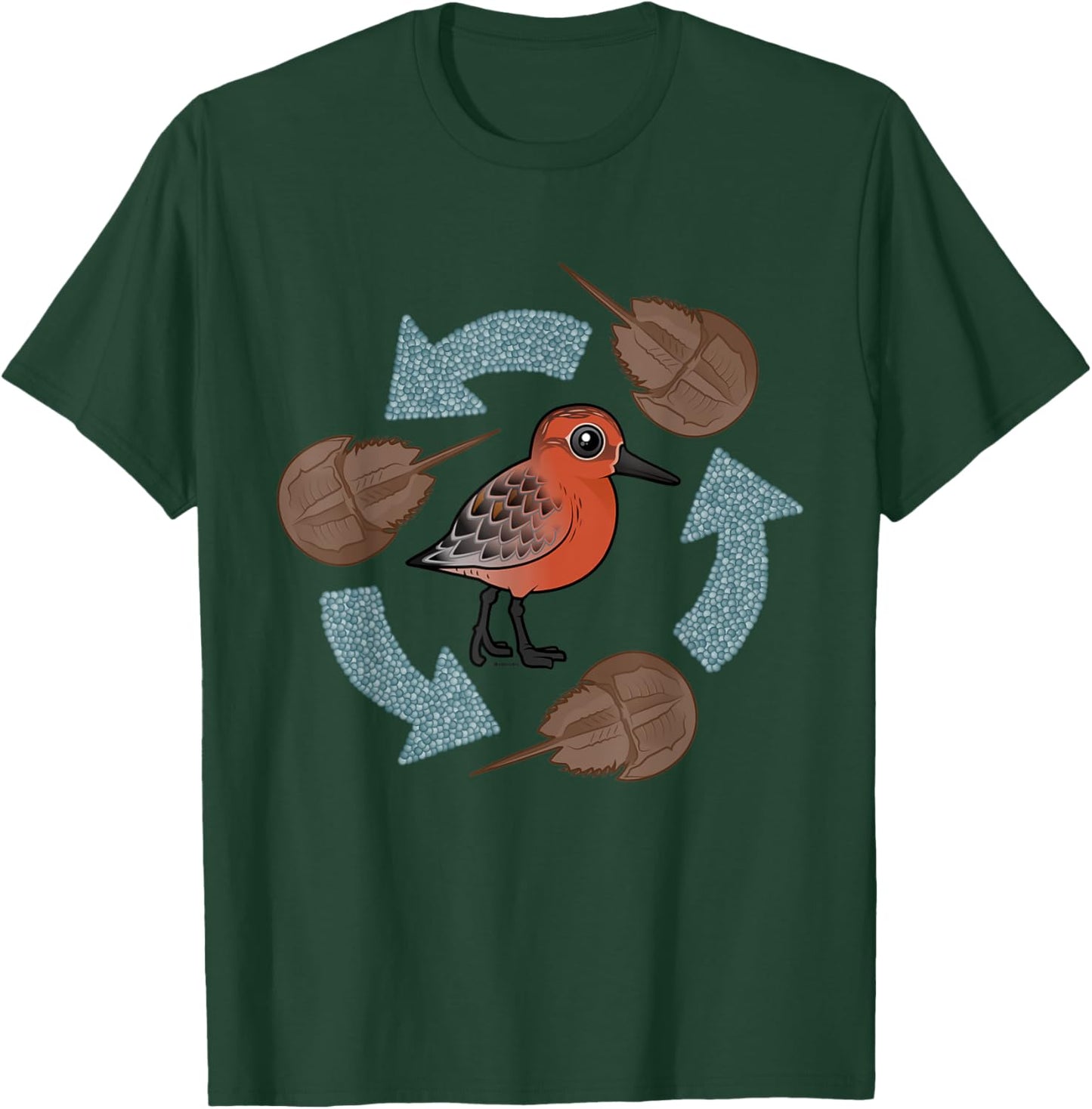 Horseshoe Crab Eggs - Red Knot Circle of Life Cartoon Bird T-Shirt - T-Shirt | Forest