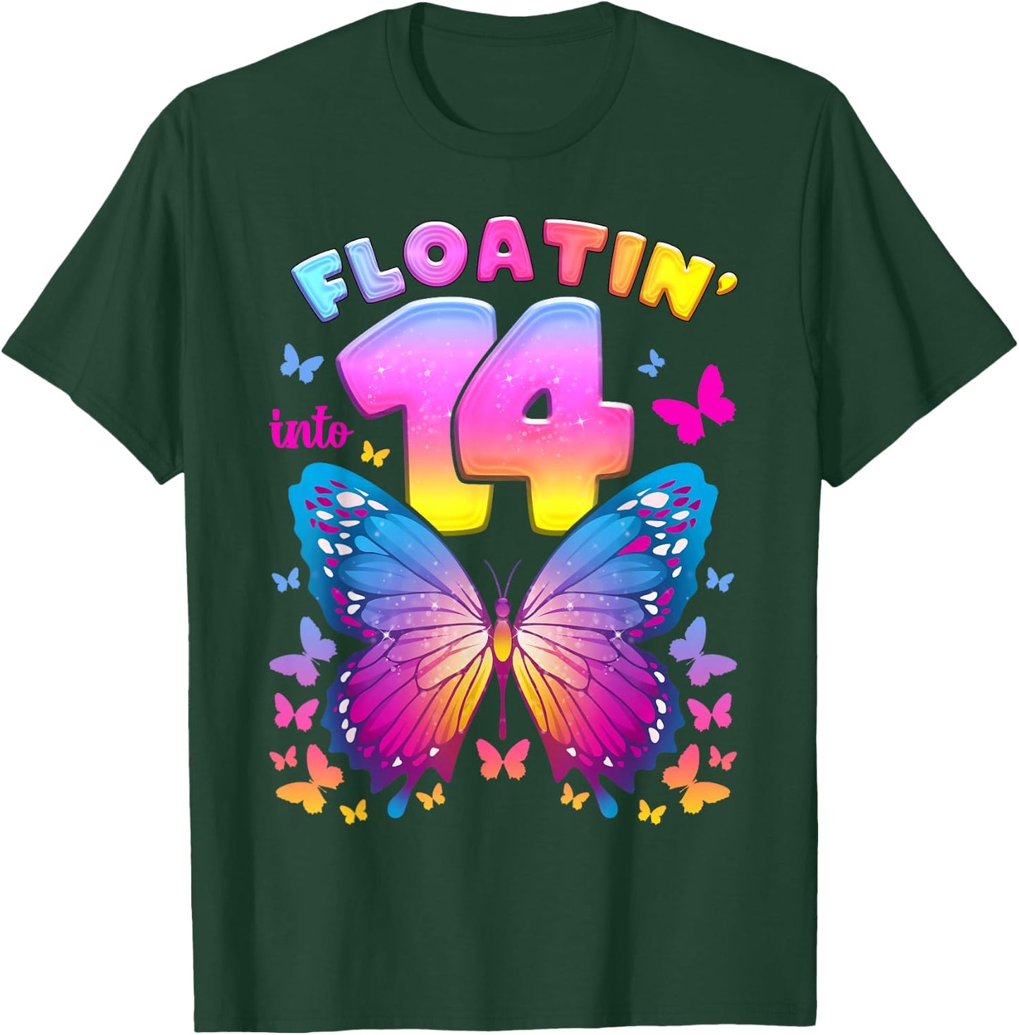 14th Birthday Girl 14 Years Butterfly Number 14 T-Shirt - T-Shirt | Forest