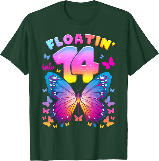 14th Birthday Girl 14 Years Butterfly Number 14 T-Shirt - T-Shirt | Forest