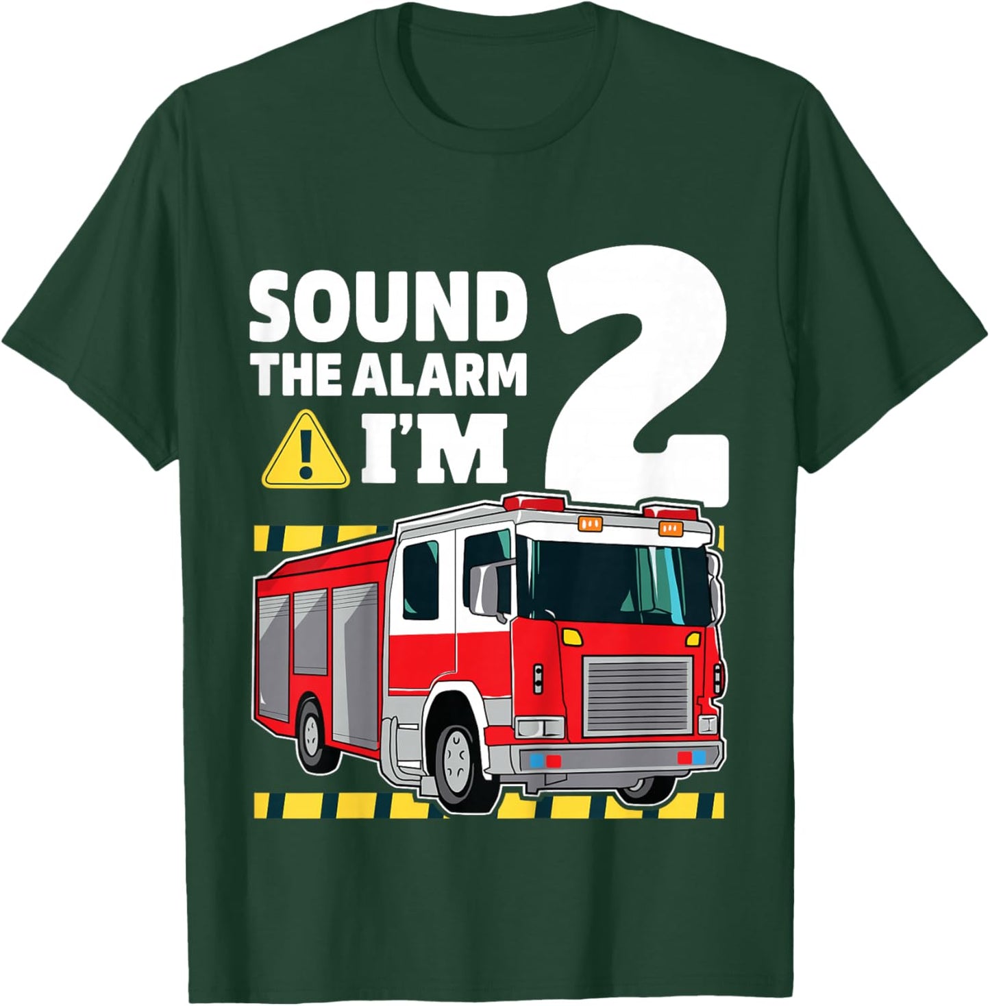 Kids 2nd Birthday Boy Fire Truck 2 Two Year Old Firefighter T-Shirt - T-Shirt | Forest