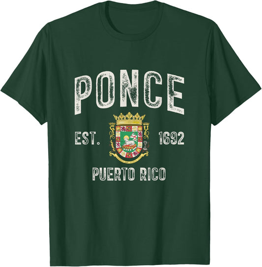 Ponce City In Puerto Rico Est 1692, Puerto Rico Armorial T-Shirt - T-Shirt | Forest