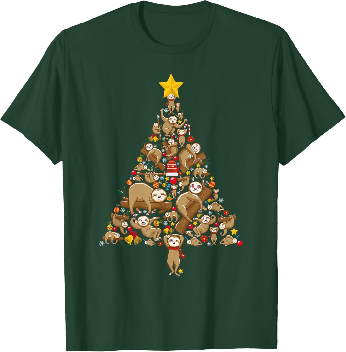 Funny Sloth Christmas Tree Lazy Animal Xmas Women Men Kids T-Shirt - T-Shirt | Forest