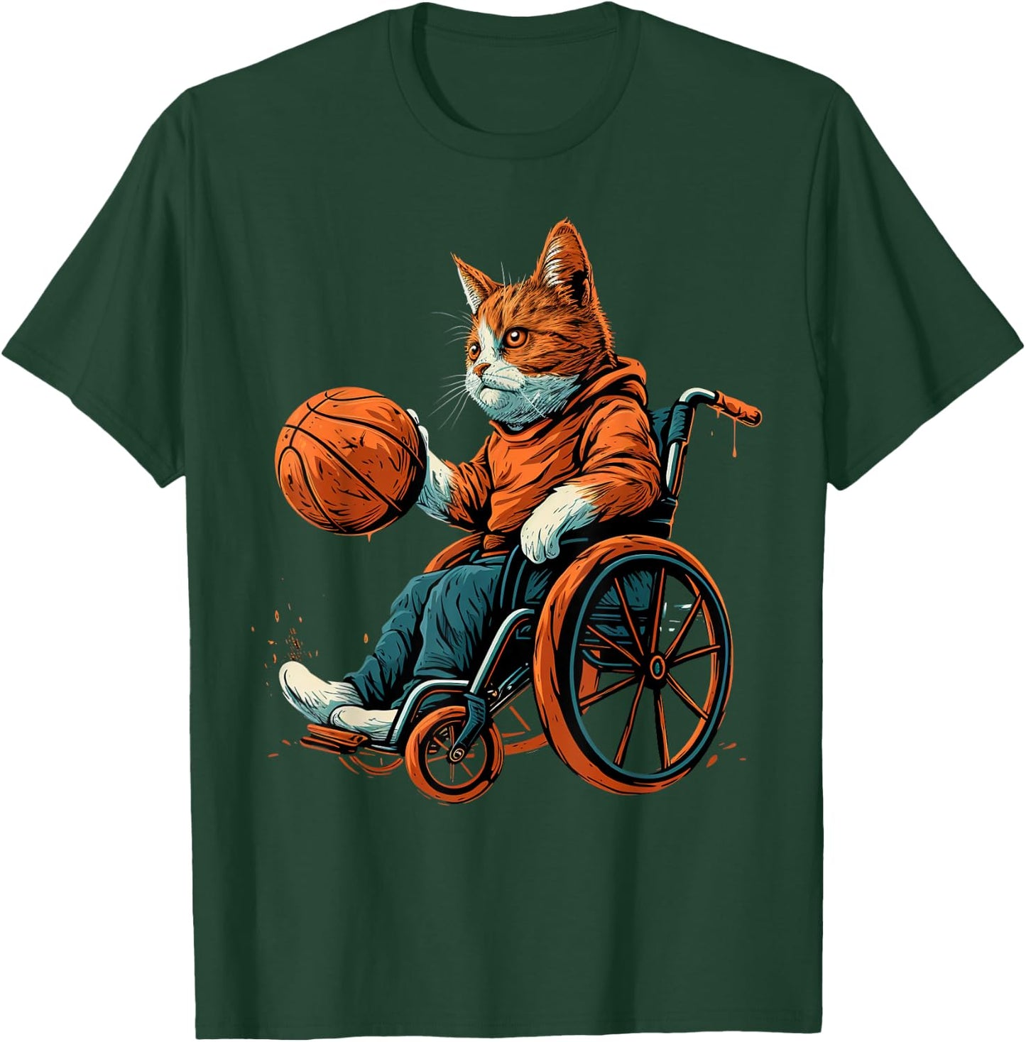 Wheelchair basketball player Cat on Wheelchair Basketball T-Shirt - T-Shirt | Forest