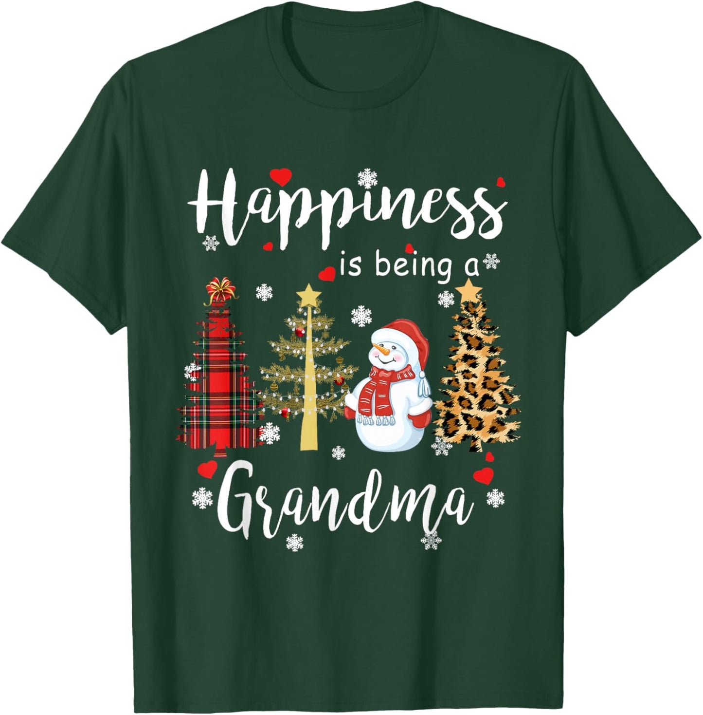 Happiness is being a Grandma Christmas Plaid Tree Snowman T-Shirt - T-Shirt | Forest