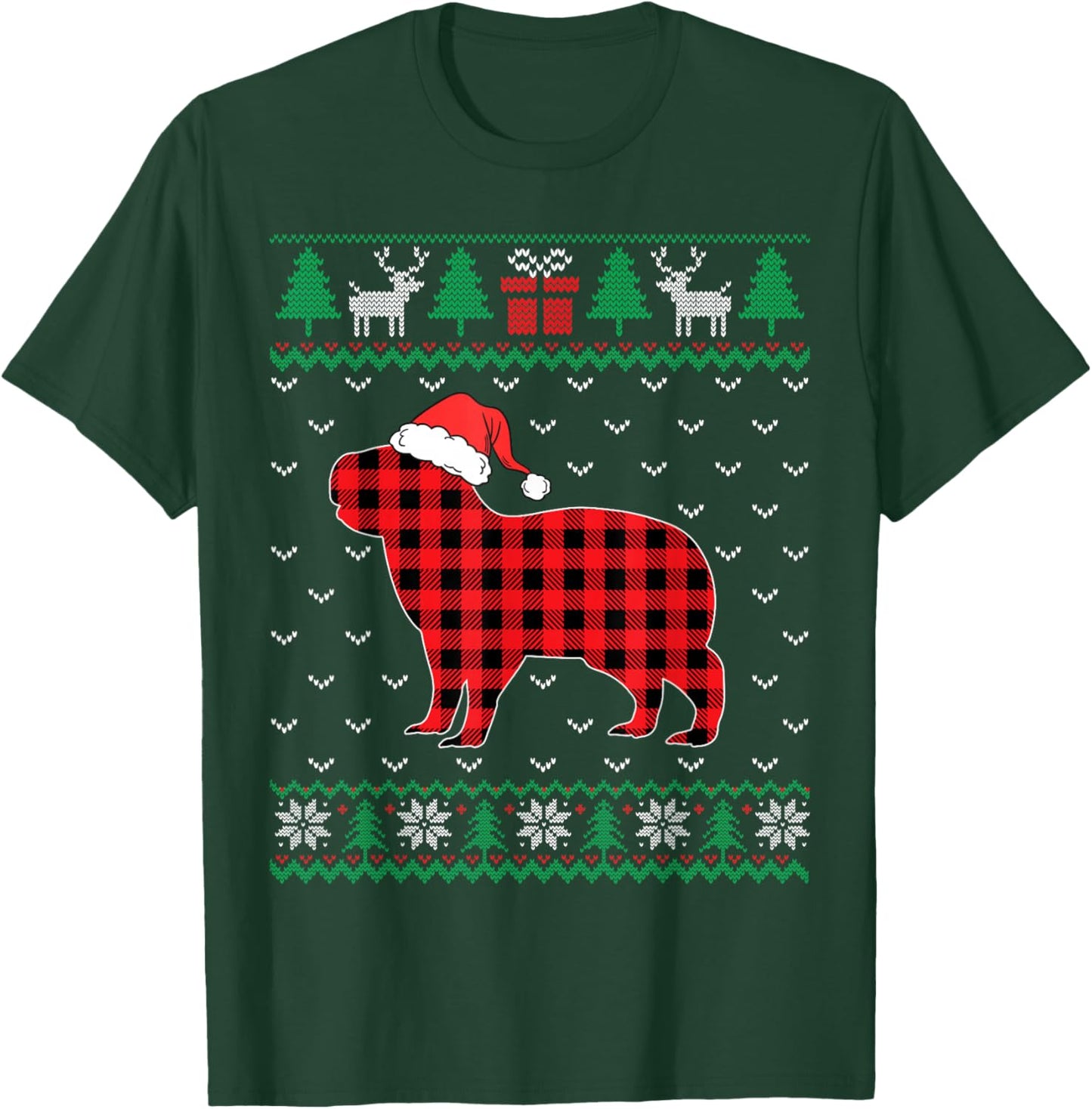 Capybara Red Plaid Ugly Christmas Sweater Matching Pajamas T-Shirt - T-Shirt | Forest