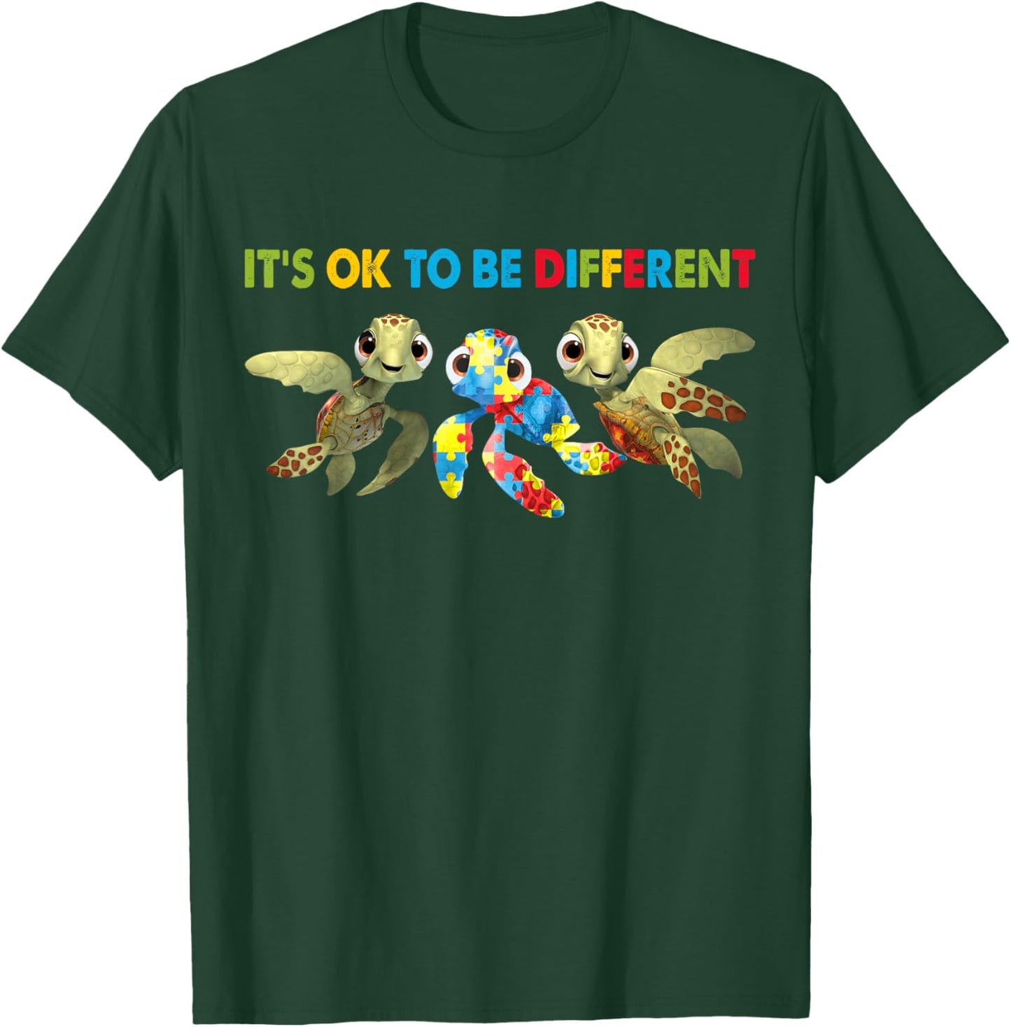 It's Ok To Be Different Turtle Autism Awareness Puzzle Gift T-Shirt - T-Shirt | Forest