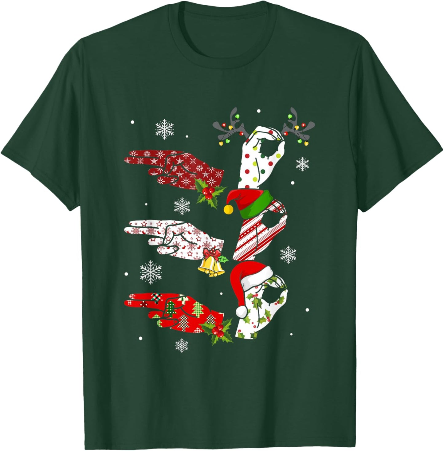 Ho Ho ASL Sign Language Deaf Pride Family Pajamas Christmas T-Shirt - T-Shirt | Forest