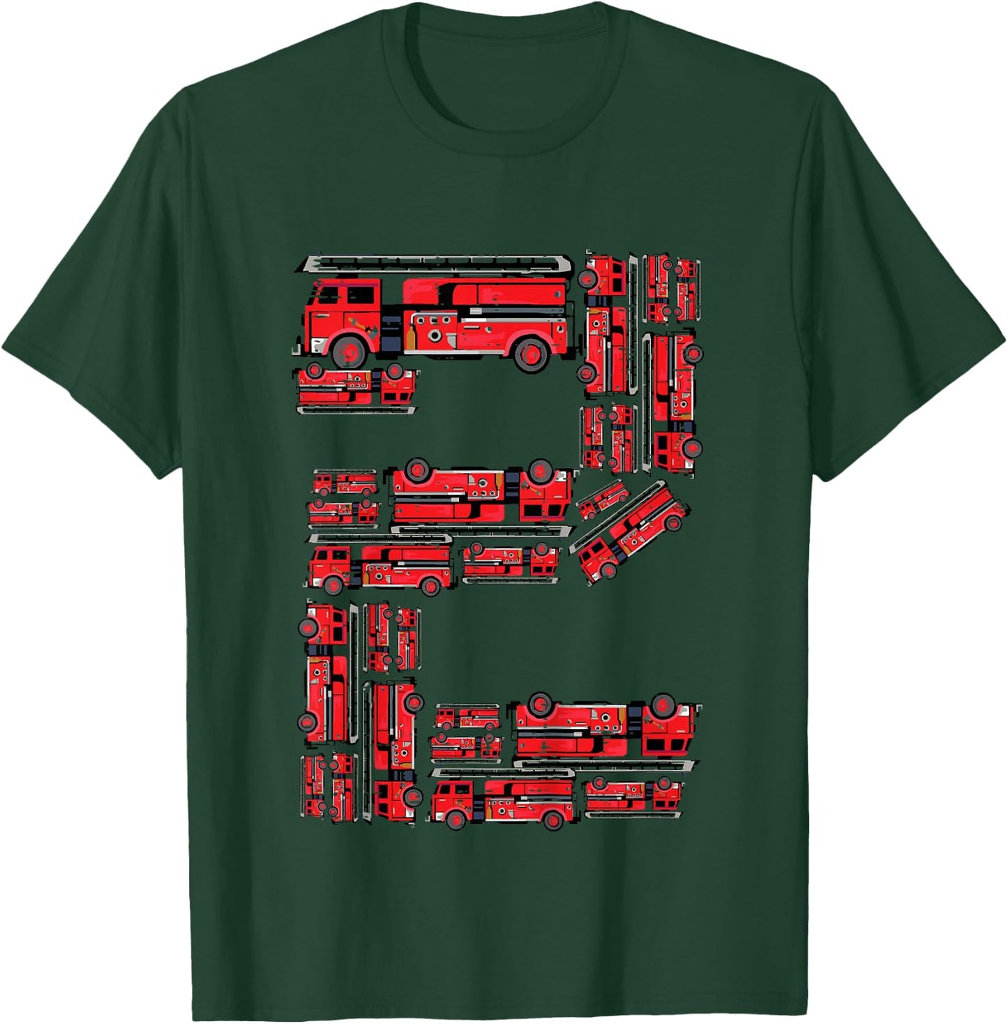 Kids 2nd Birthday Firetrucks 2 Years Old Bday Toddler Boys Kids T-Shirt - T-Shirt | Forest