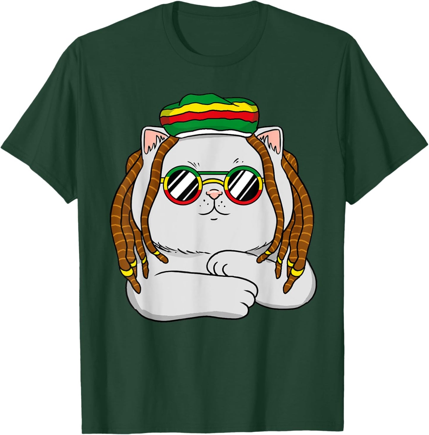 Rasta Cat Funny Kitten, Reggae Rastafarian Jamaican Pride T-Shirt - T-Shirt | Forest